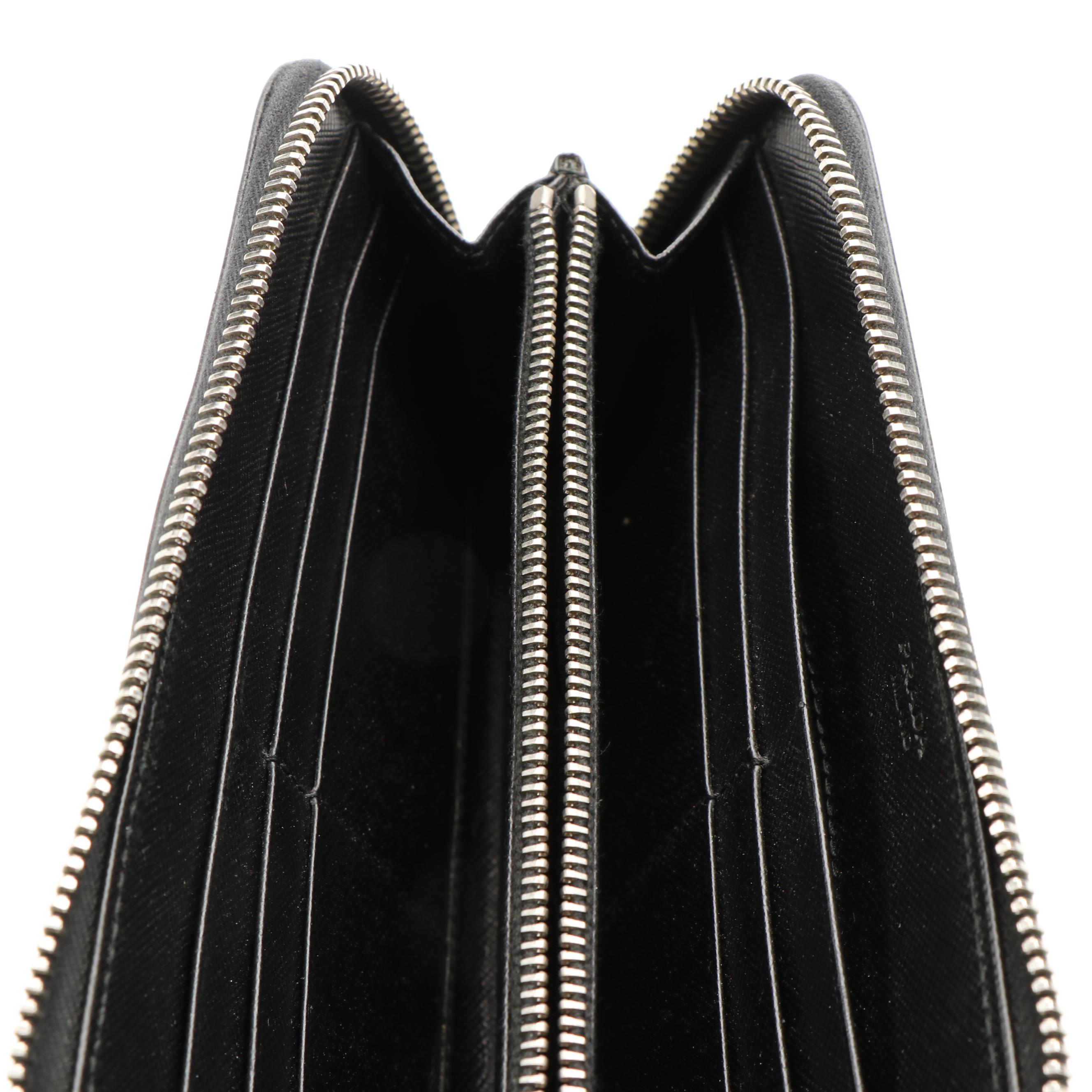 Prada Black Saffiano Leather Zip Around Wallet