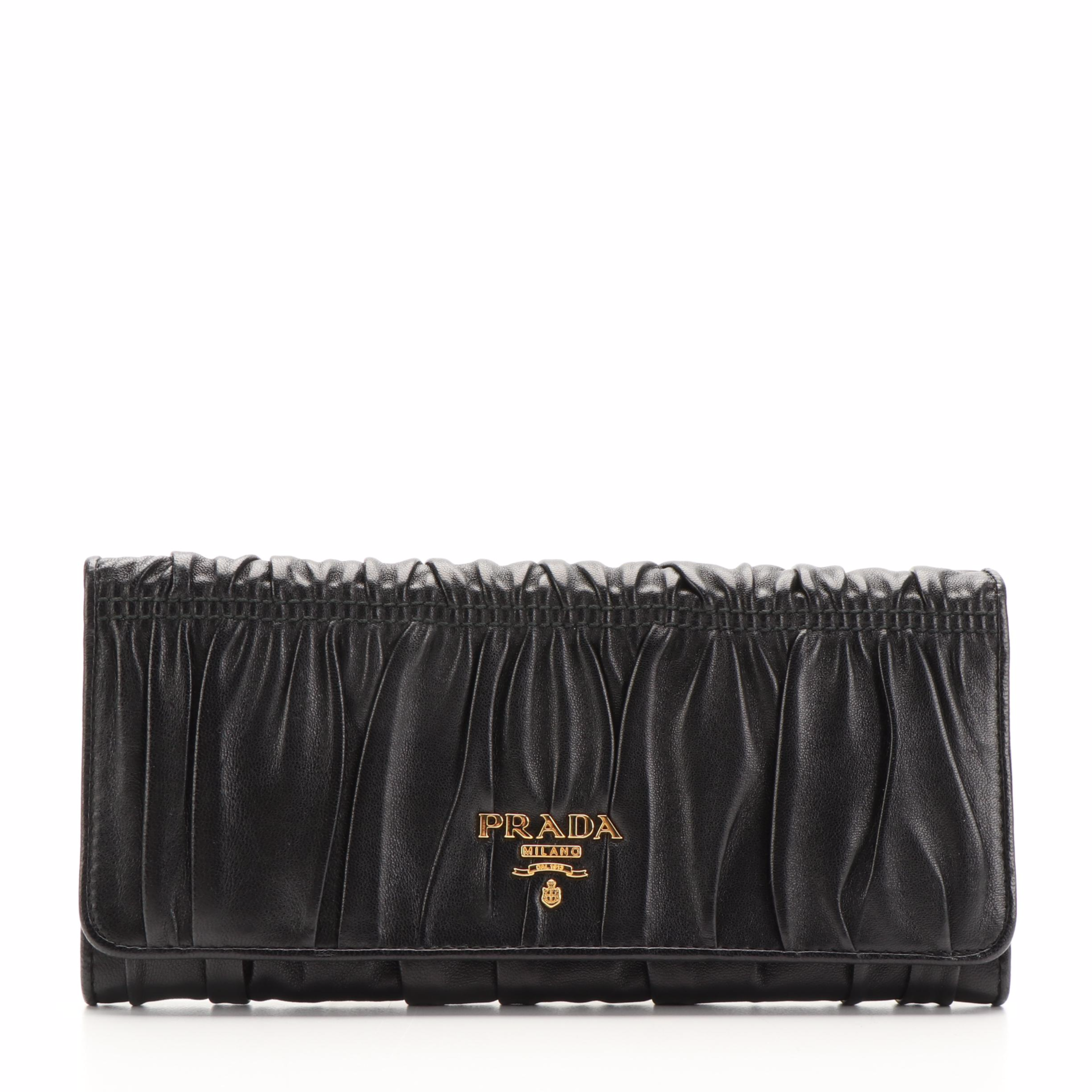 Prada Bifold Long Wallet in Black Nappa Gaufre Leather with Box