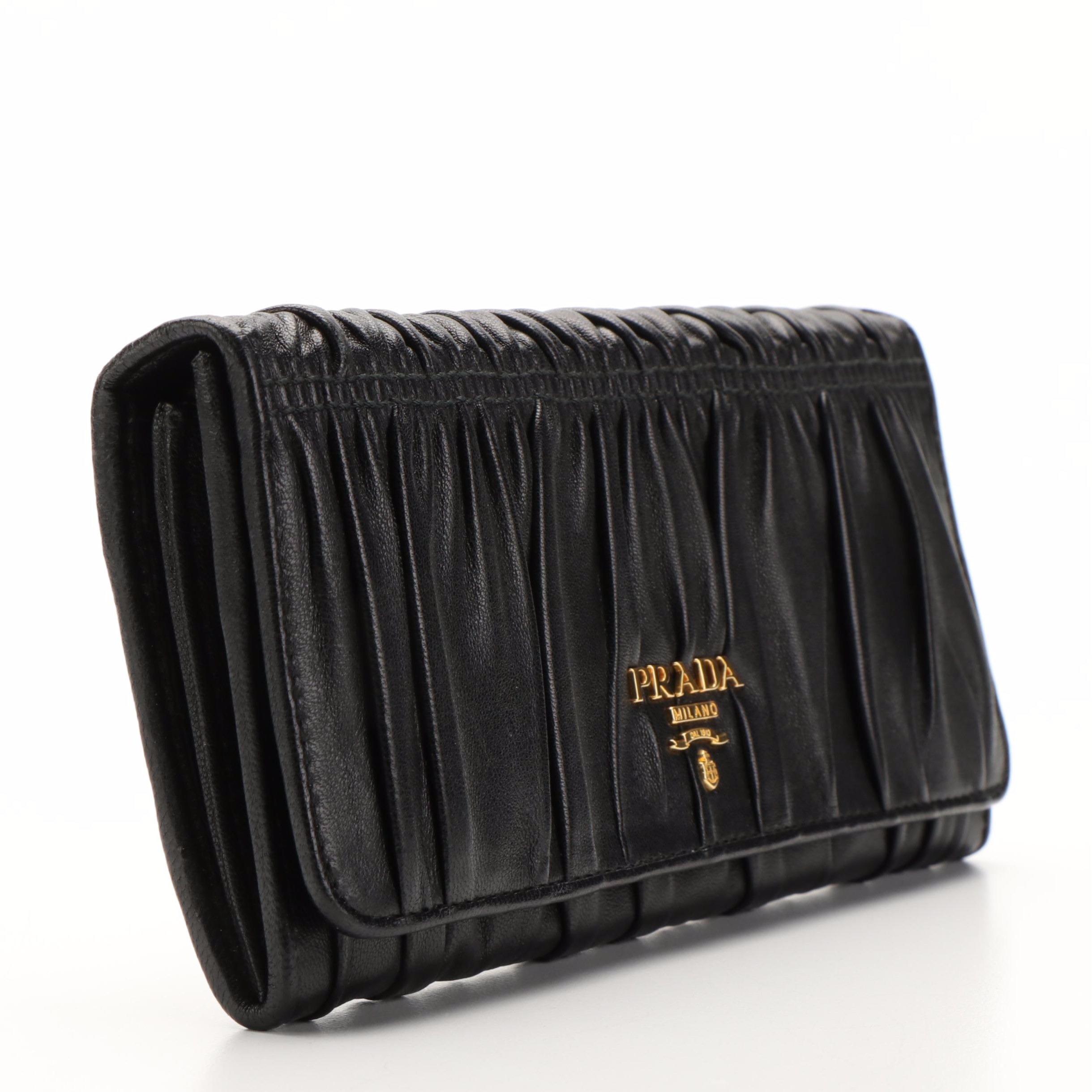 Prada Bifold Long Wallet in Black Nappa Gaufre Leather with Box