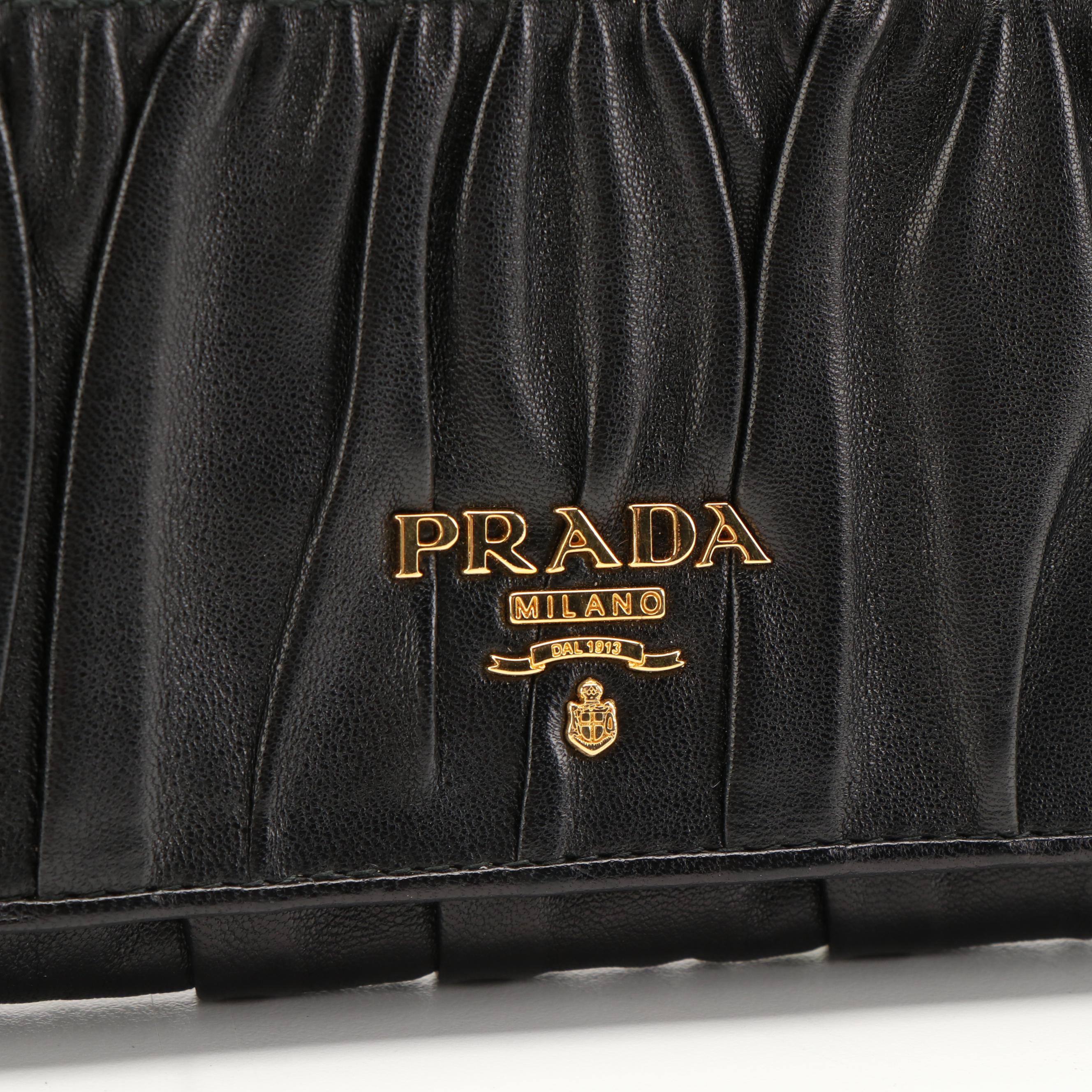 Prada Bifold Long Wallet in Black Nappa Gaufre Leather with Box
