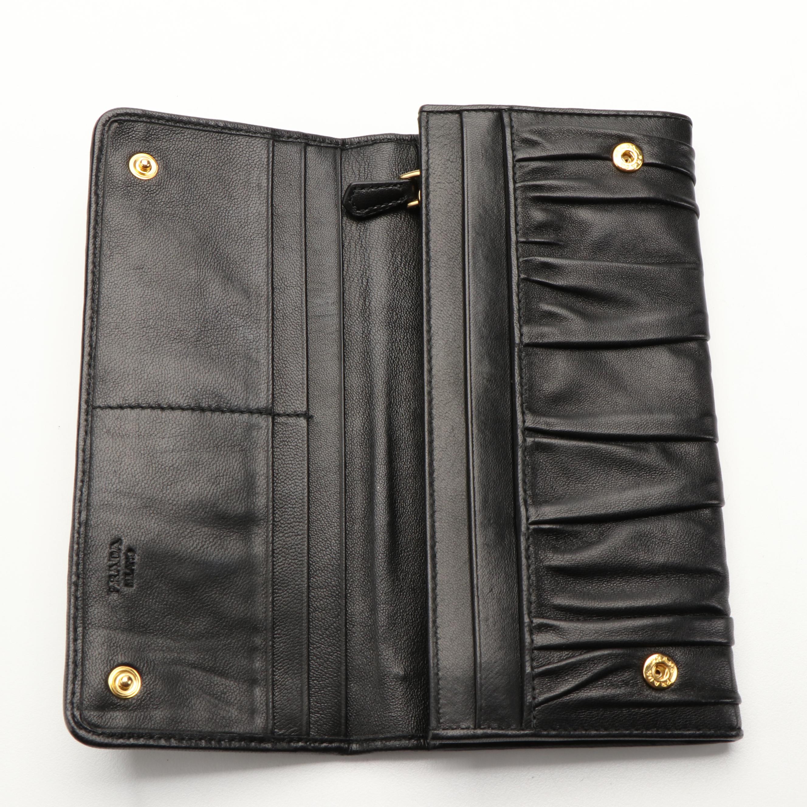Prada Bifold Long Wallet in Black Nappa Gaufre Leather with Box