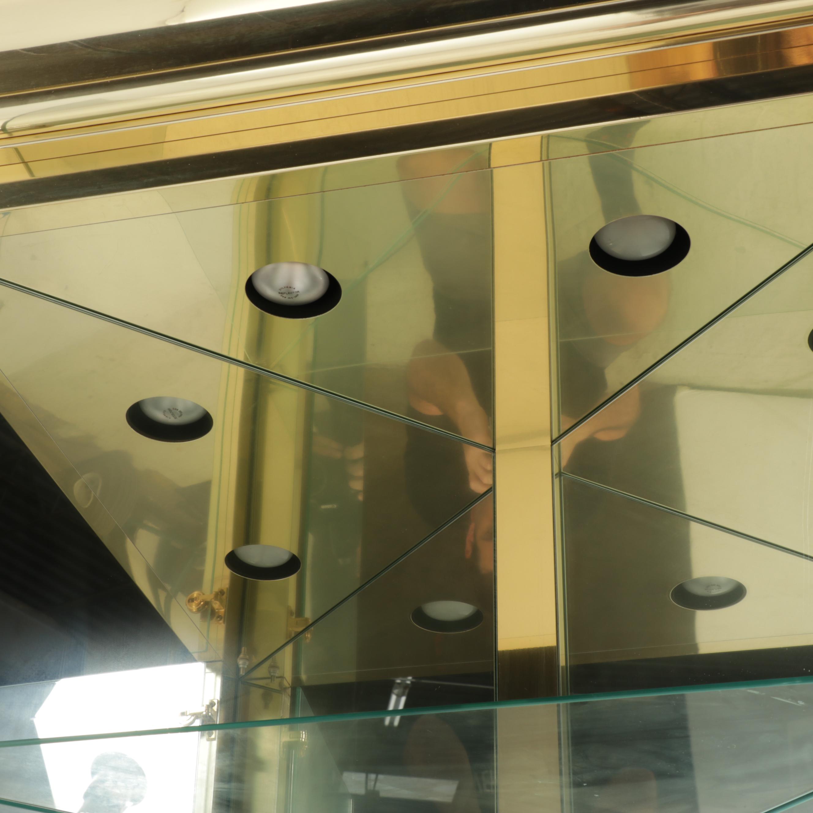 Brass-Clad Glass-Front Corner Display Cabinet