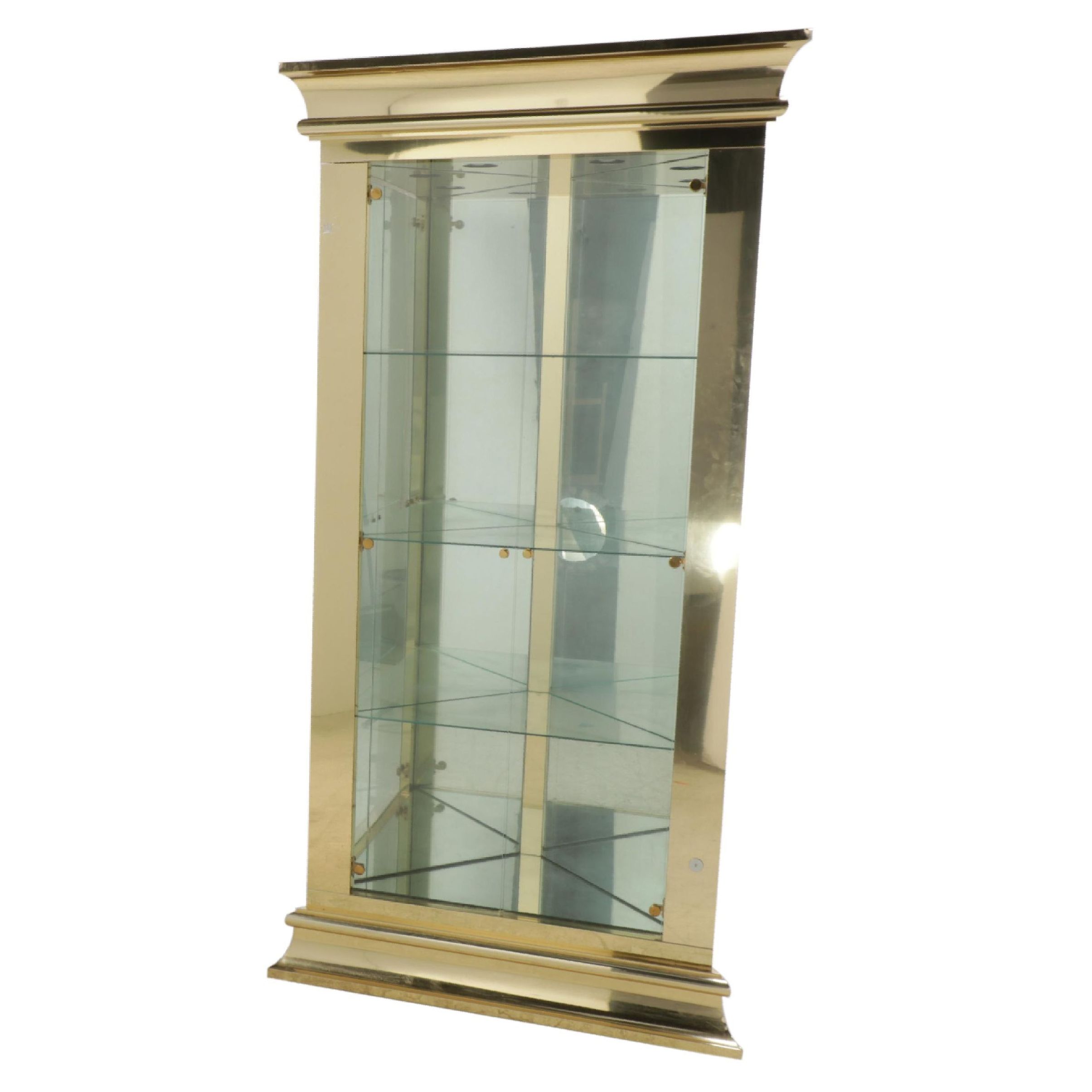 Brass-Clad Glass-Front Corner Display Cabinet