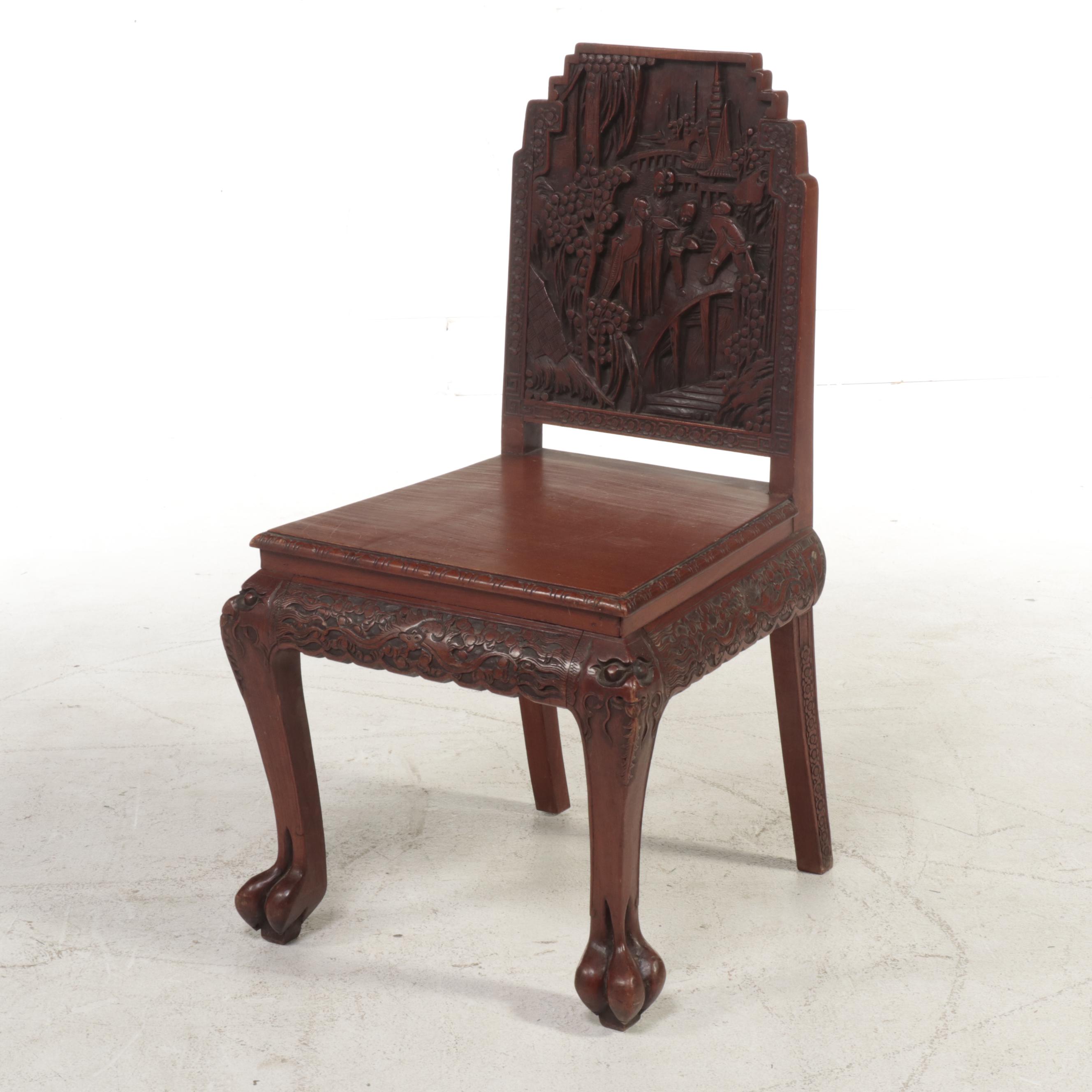 Chinese Carved Hardwood Side Chair