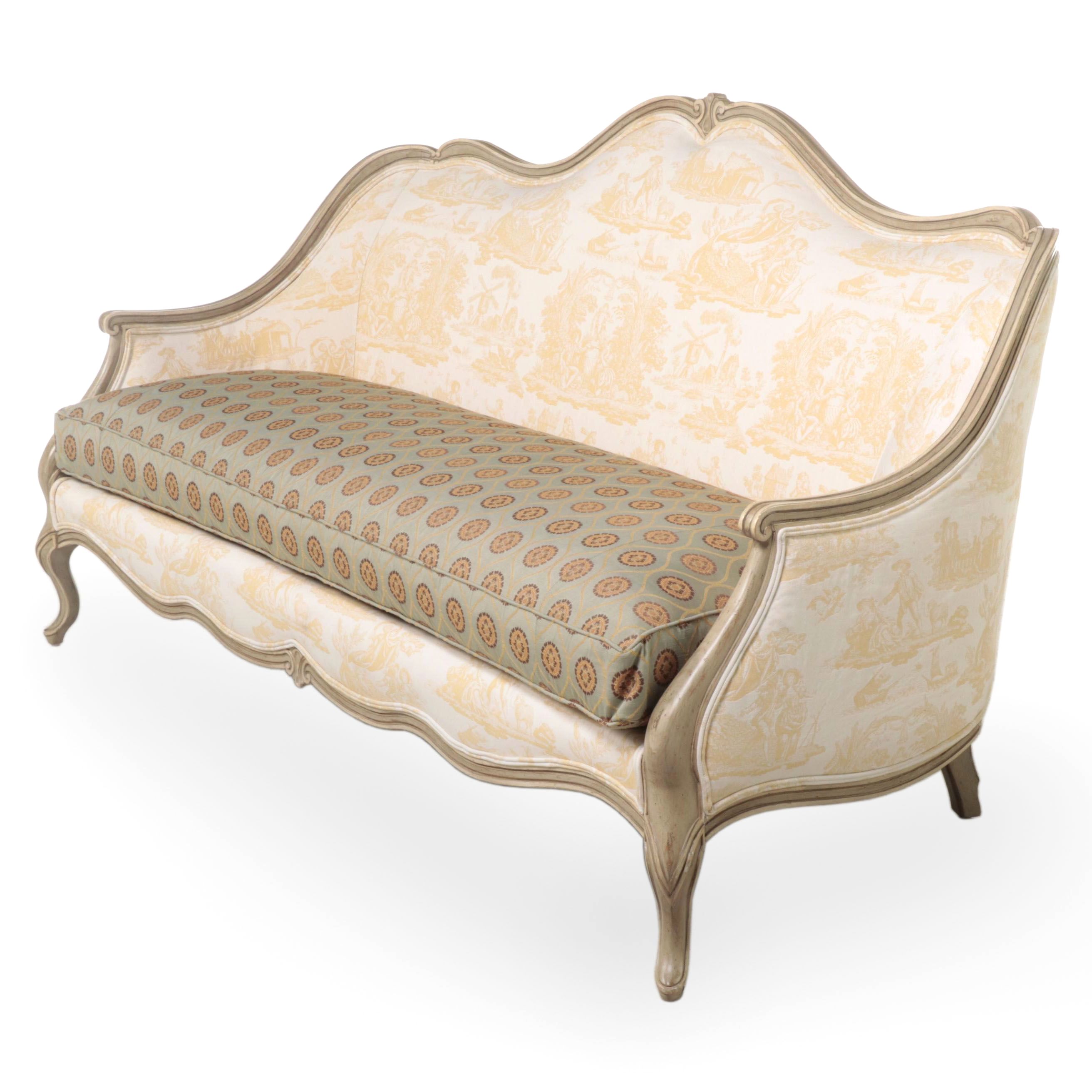 Pierre Deux Louis XV Style Toile and Fine Fabric Upholstered Canapé
