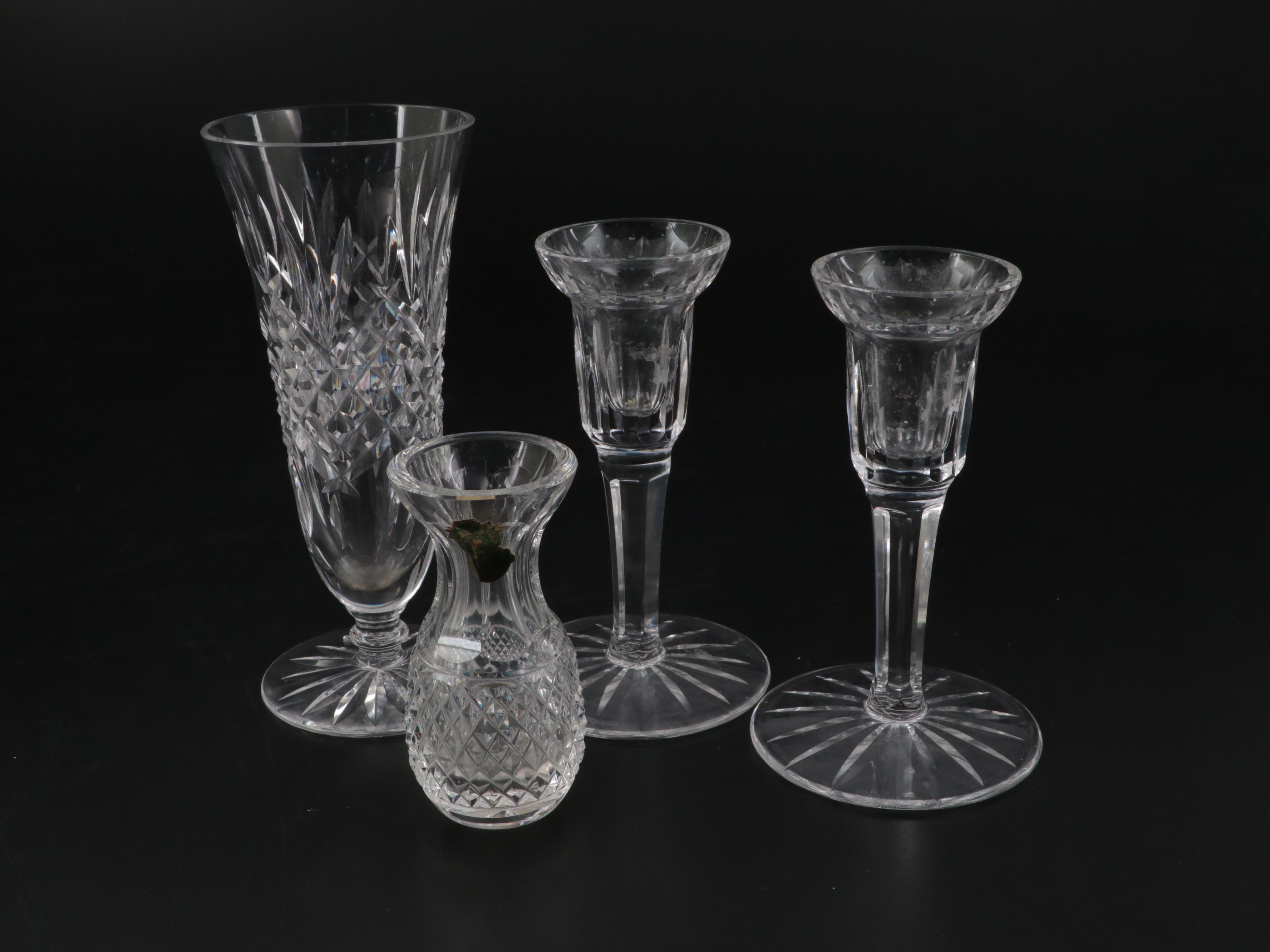 Waterford Crystal Flower Vase, Bud Vase and Candle Holders