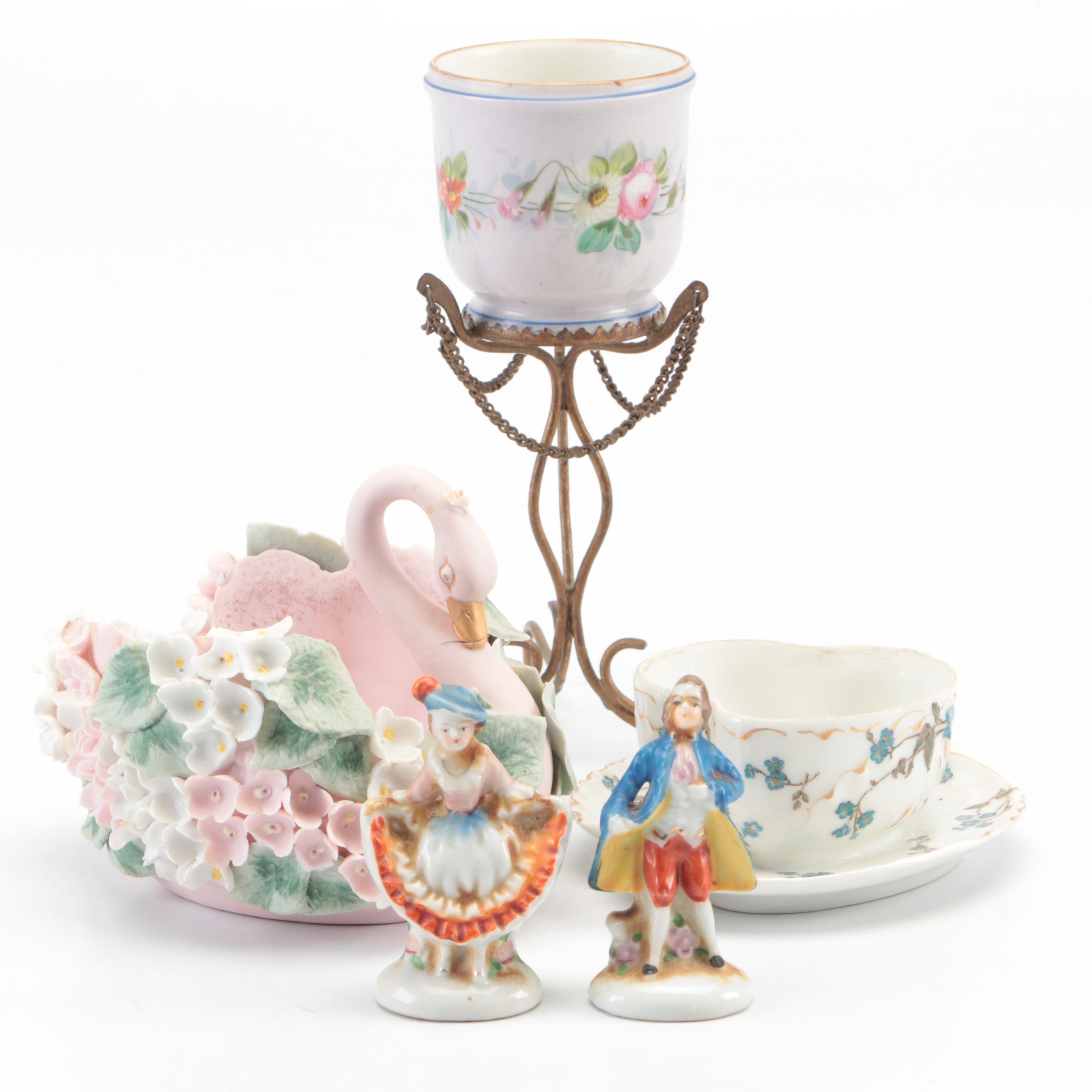 Lefton Swan Shape Porcelain Bowl with Other Table Accessories