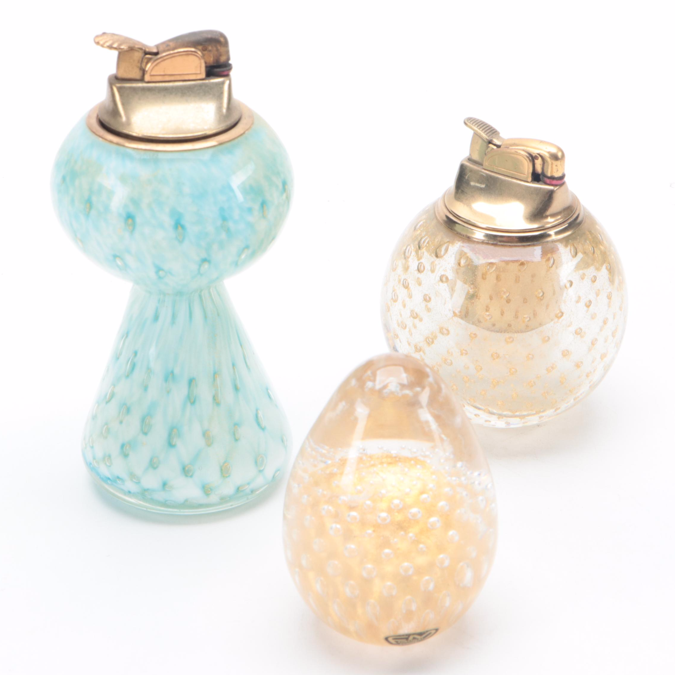 Evans Glass Lighter Holders with FM Konstglas Glass Paperweight