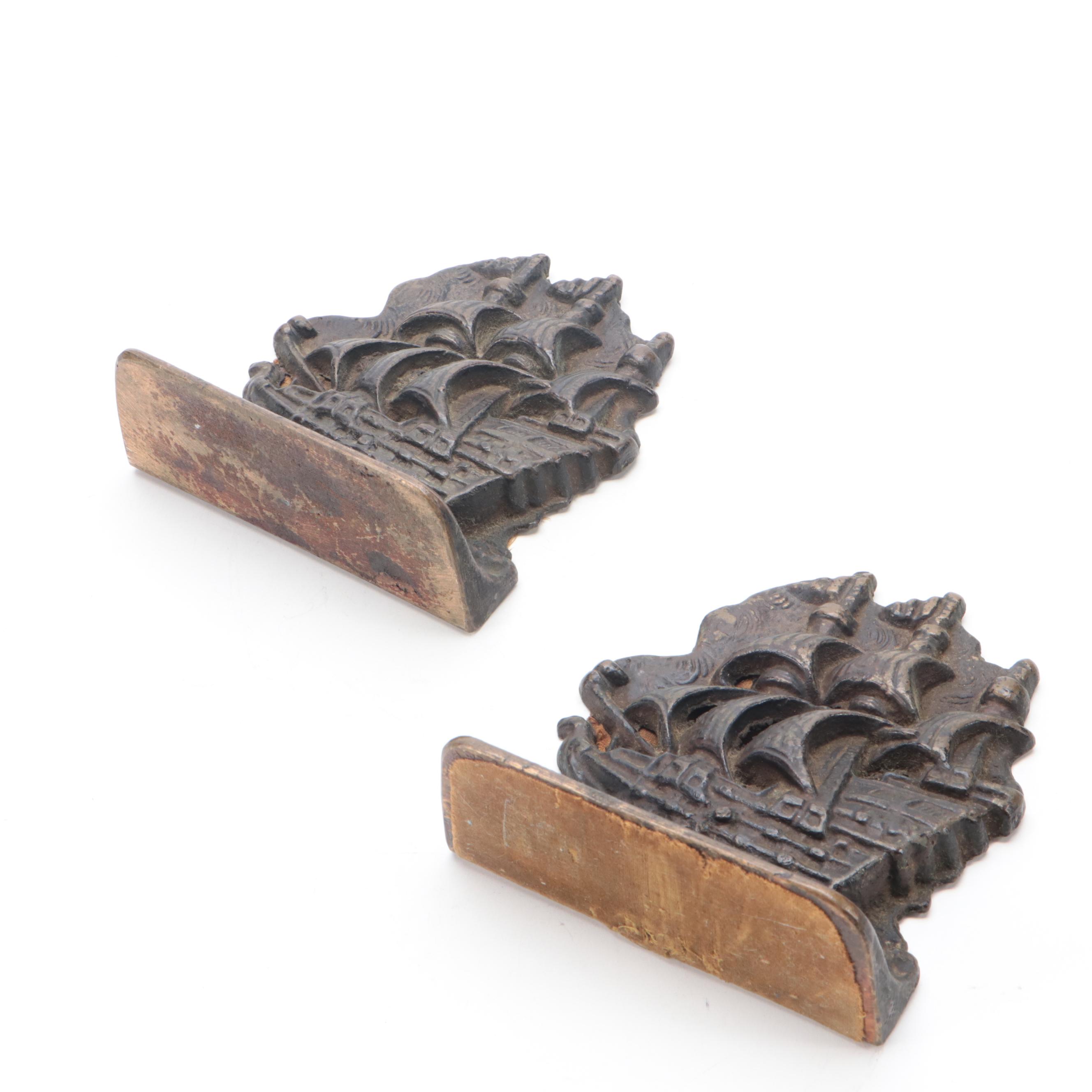 Cast Iron Galleon Ship Bookends, Early 20th Century