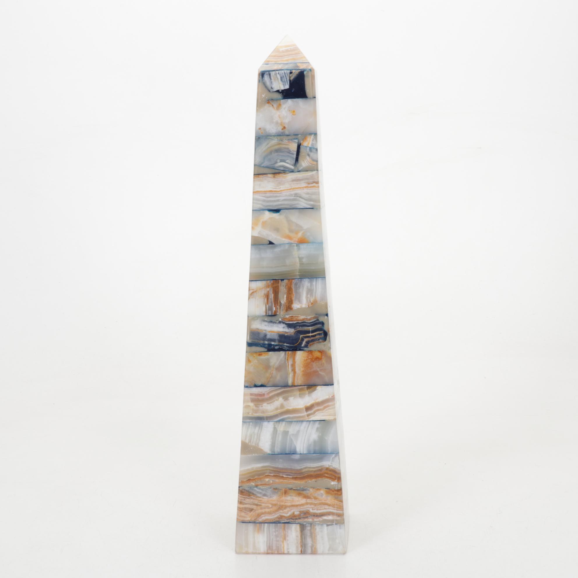 Dyed and Banded Calcite with Agate Stacked Stone Obelisk