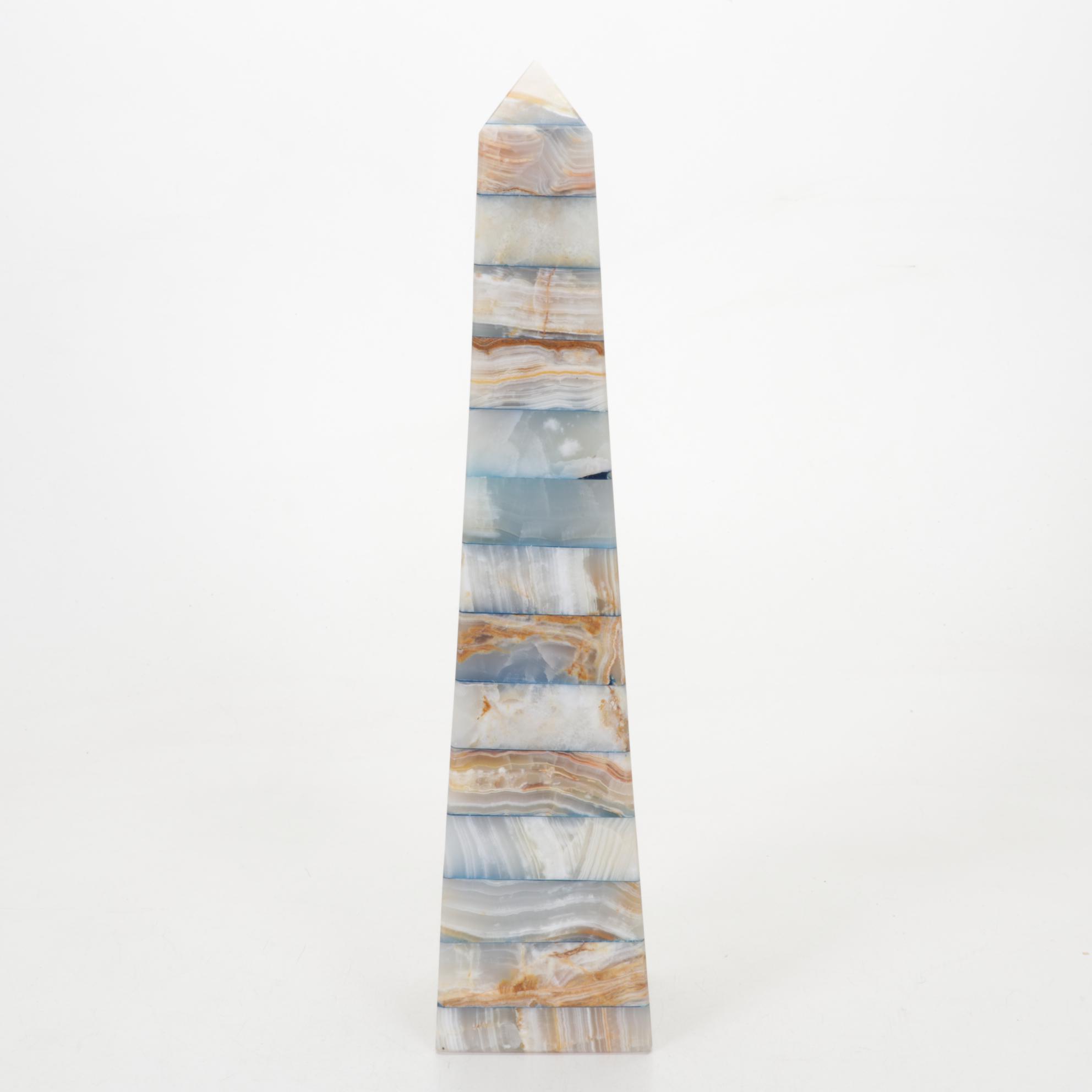 Dyed and Banded Calcite with Agate Stacked Stone Obelisk