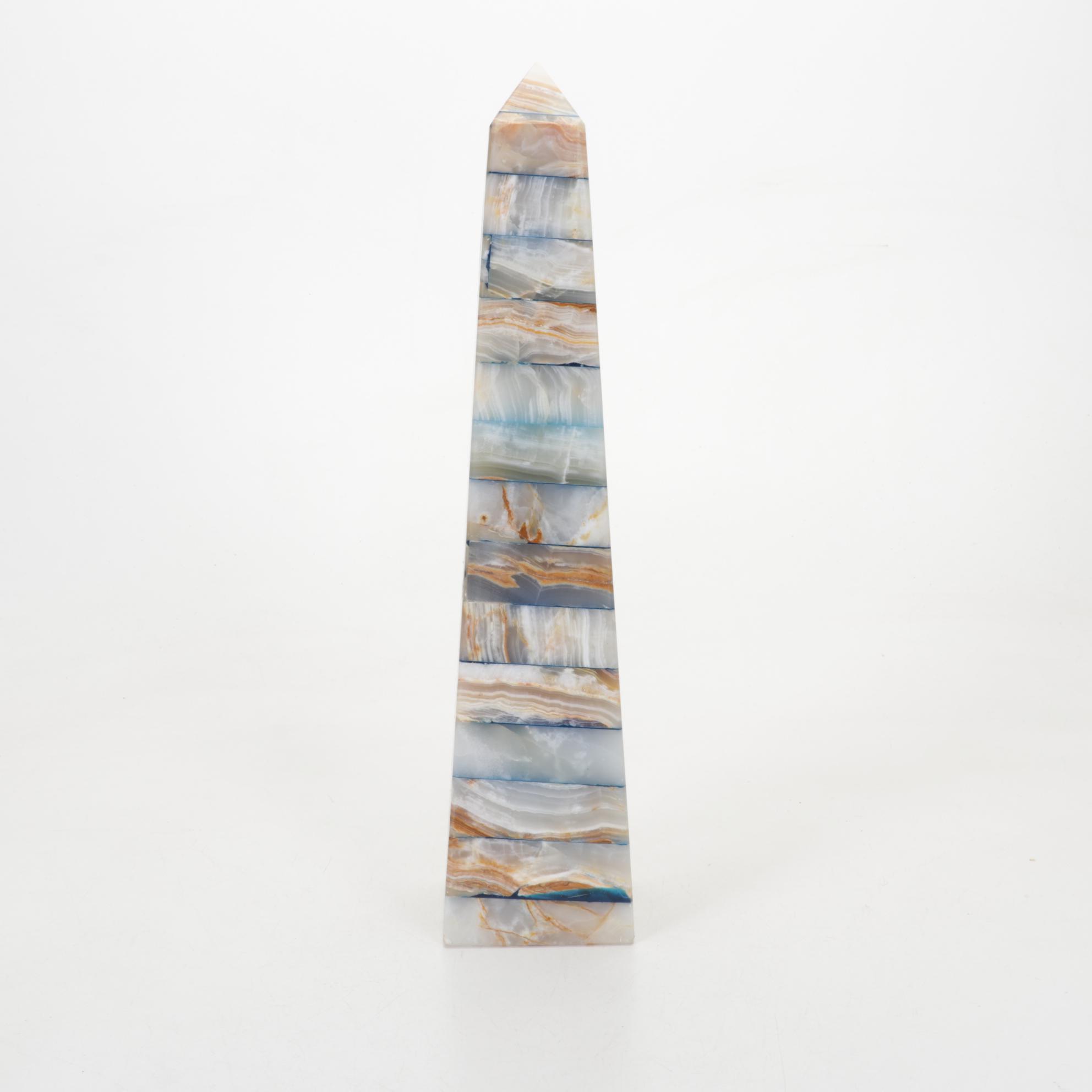 Dyed and Banded Calcite with Agate Stacked Stone Obelisk