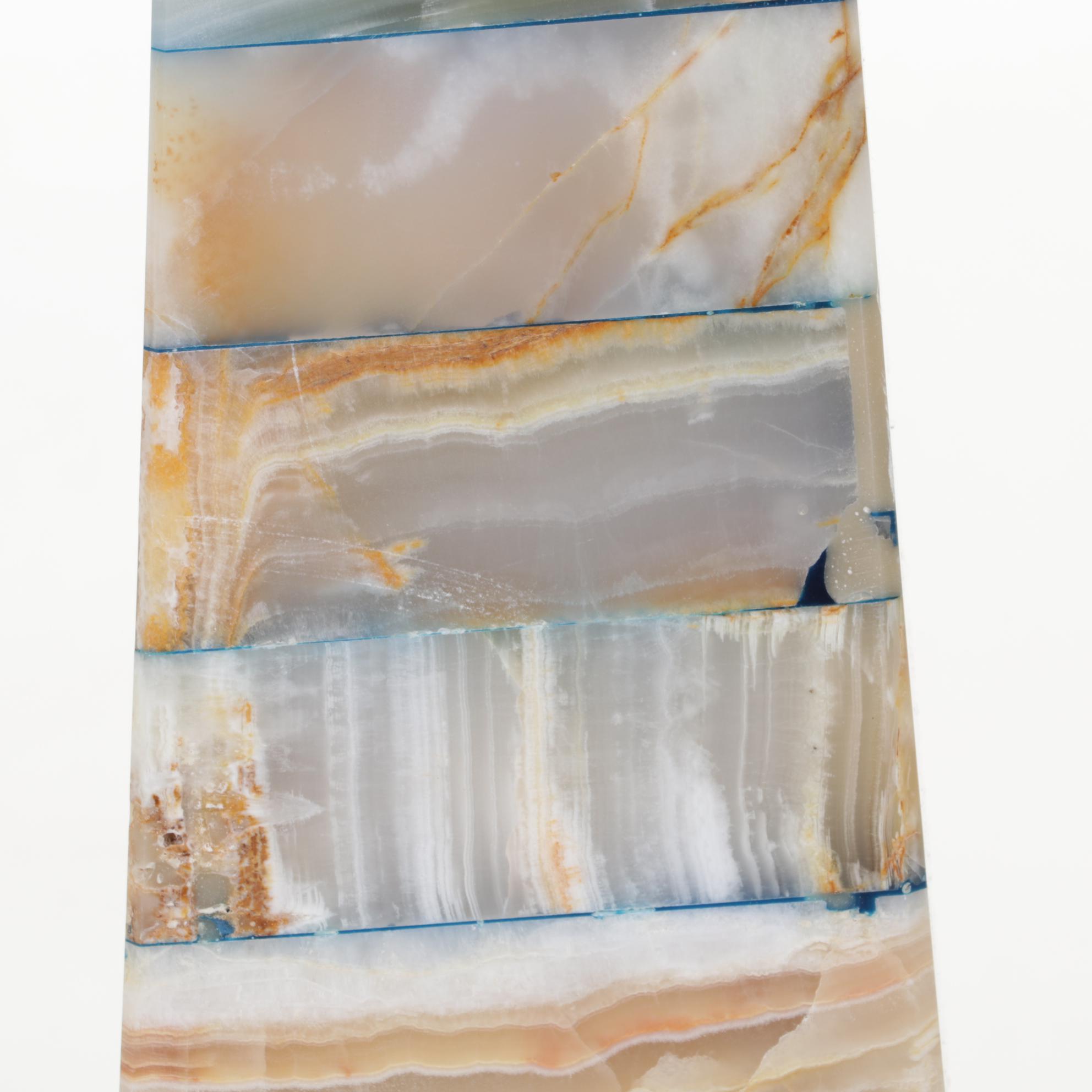 Dyed and Banded Calcite with Agate Stacked Stone Obelisk