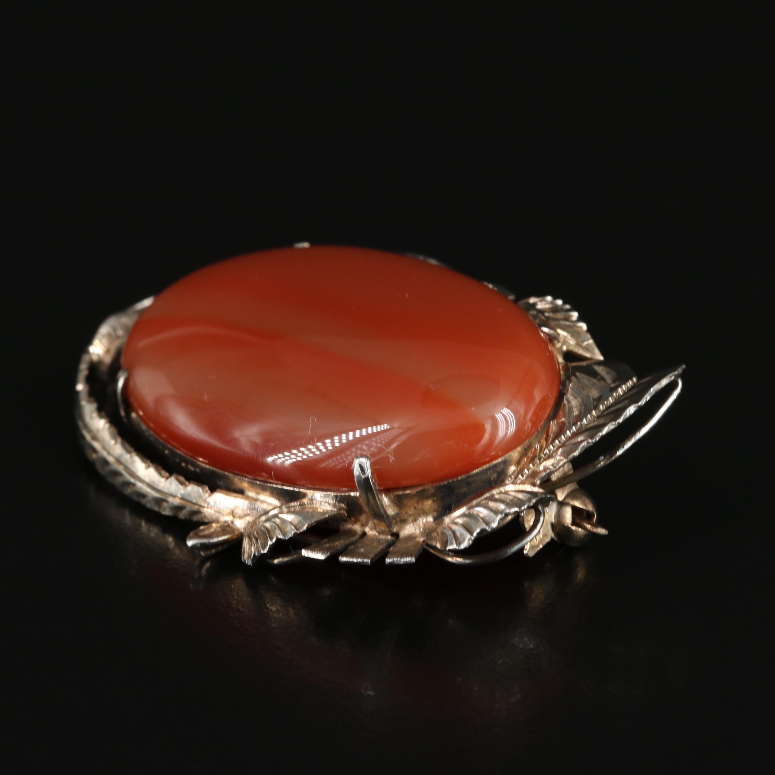 800 Silver Bracelet and Agate Oval Leaf Frame Brooch