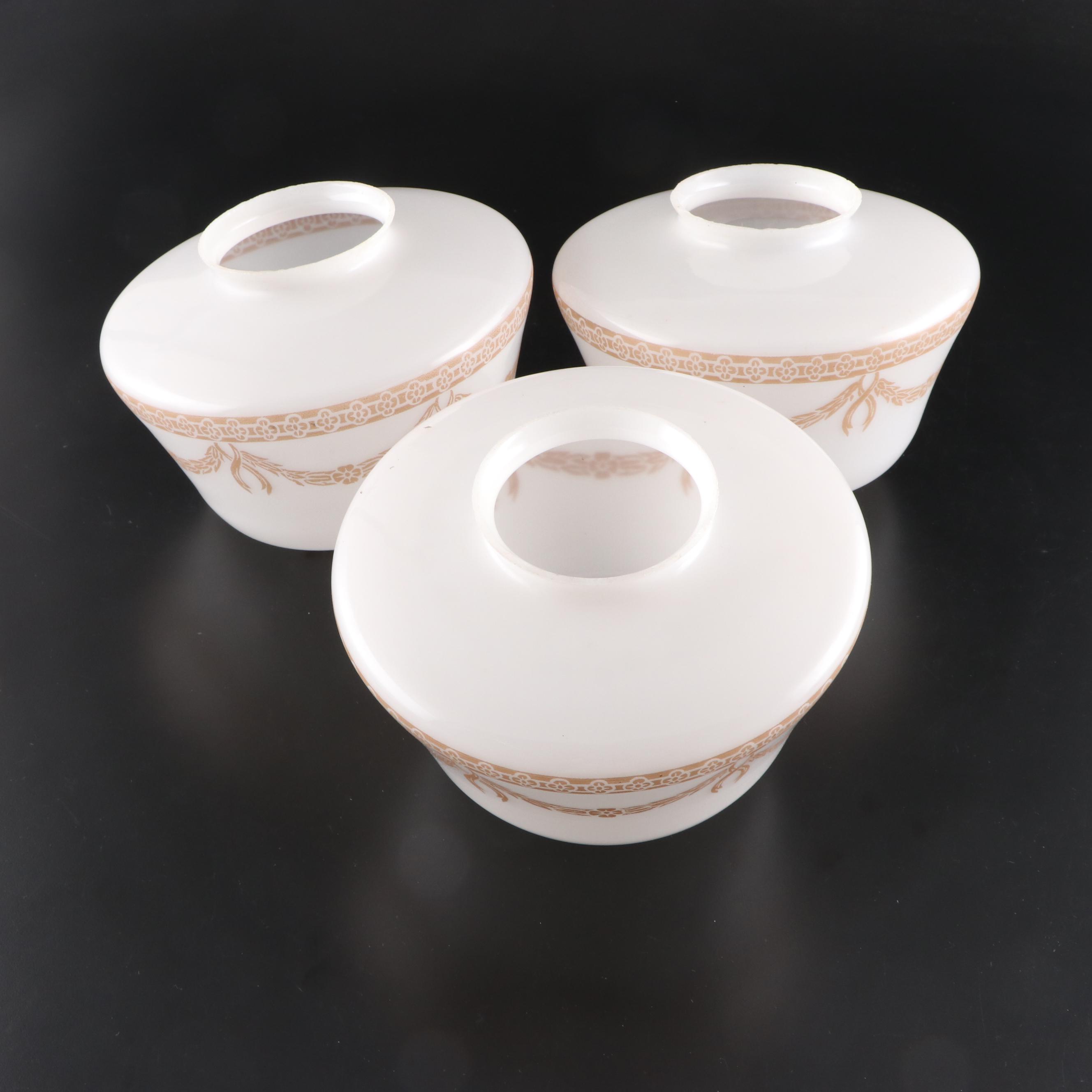 Stenciled Milk Glass Ceiling Light Covers, 20th Century