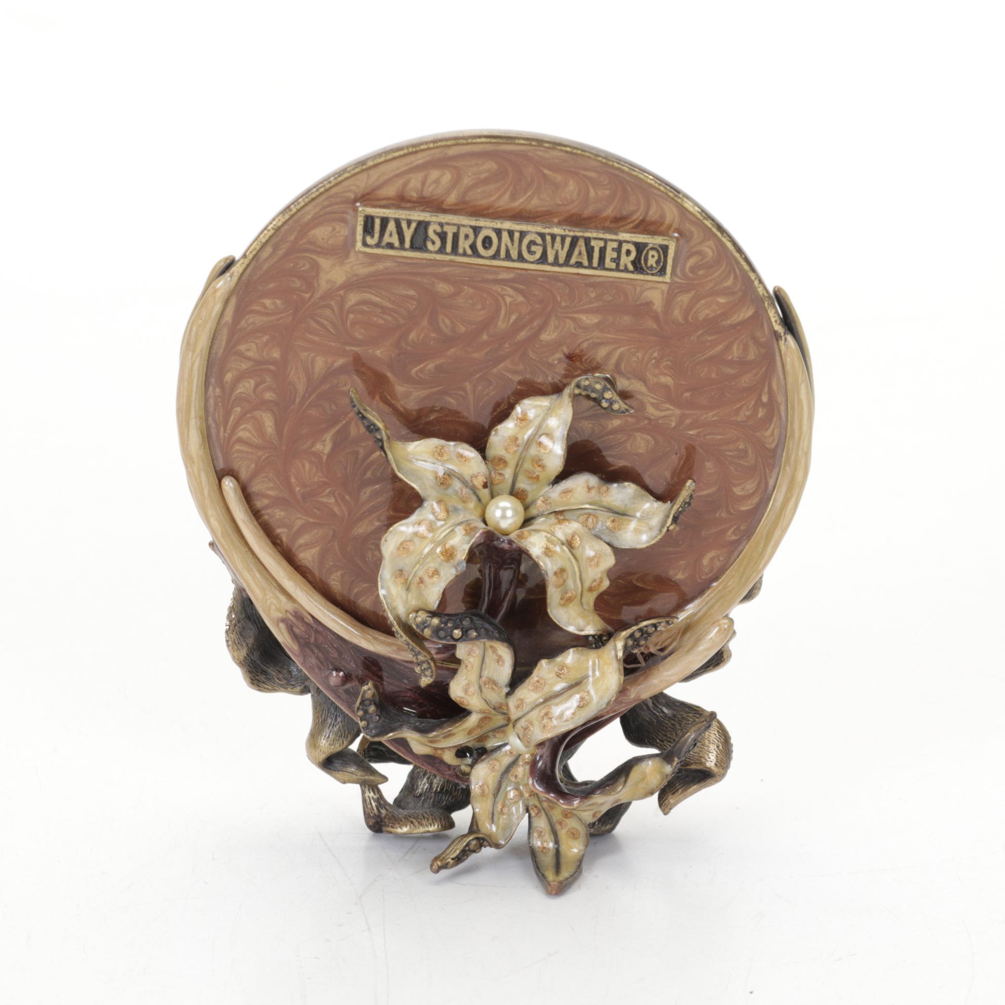 Jay Strongwater Jeweled Enameled Flower Round Tabletop Picture Frame