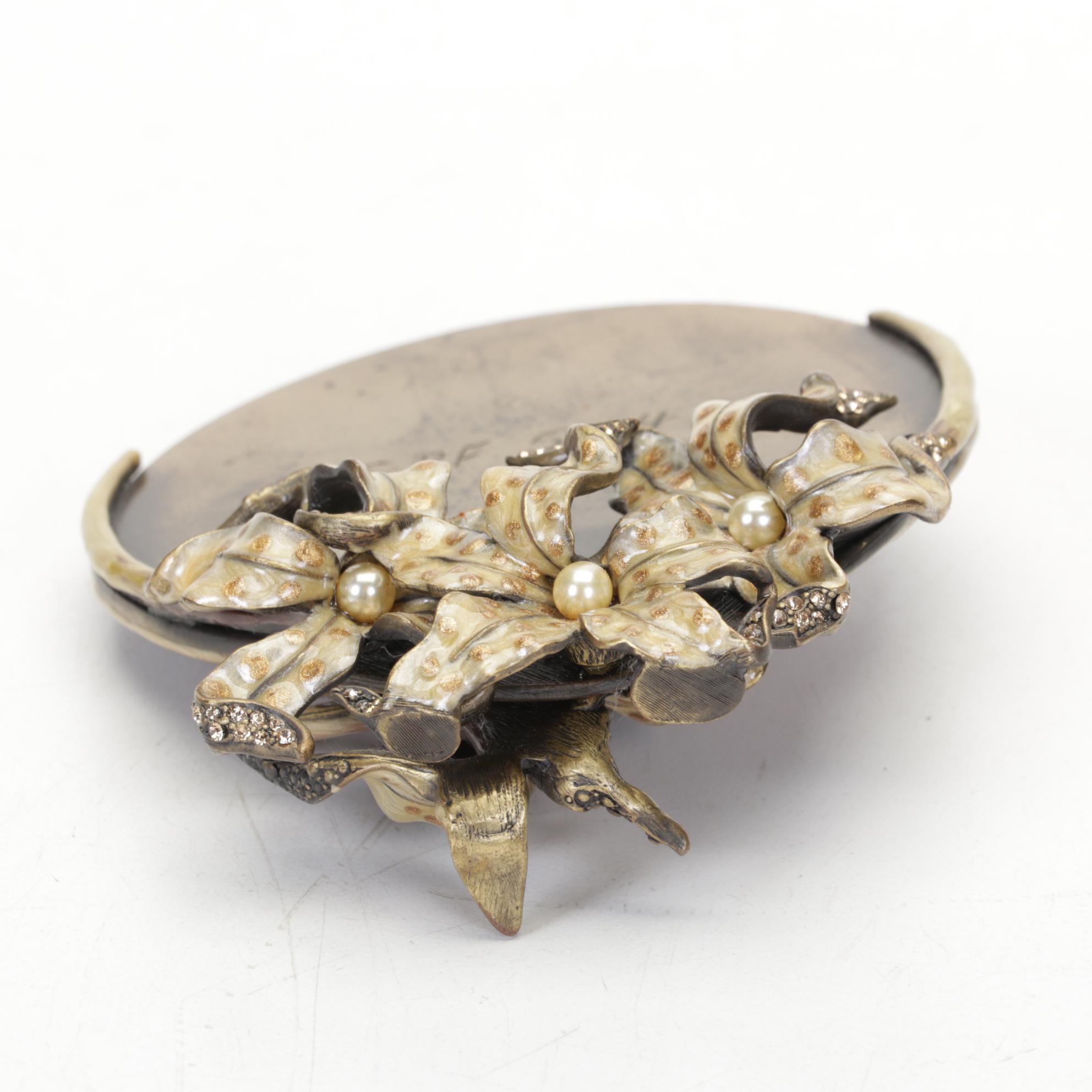 Jay Strongwater Jeweled Enameled Flower Round Tabletop Picture Frame