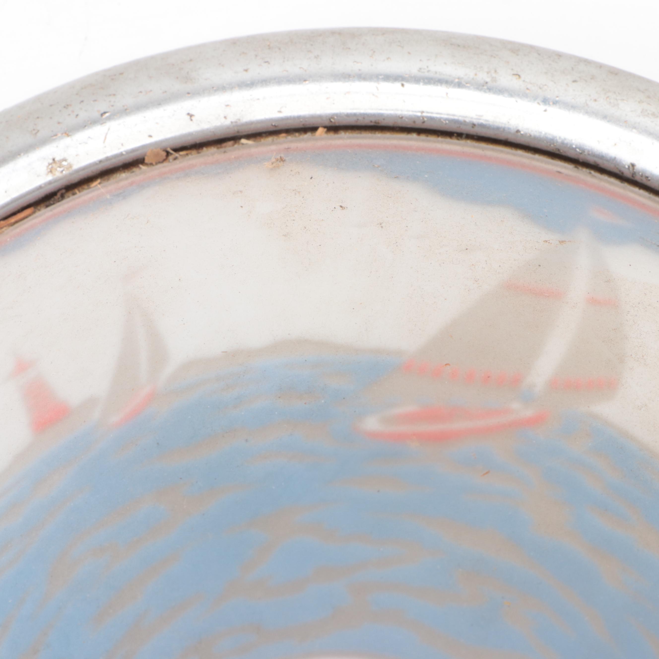 Reverse Painted Nautical Flush Mount Ceiling Light, Mid to Late 20th Century