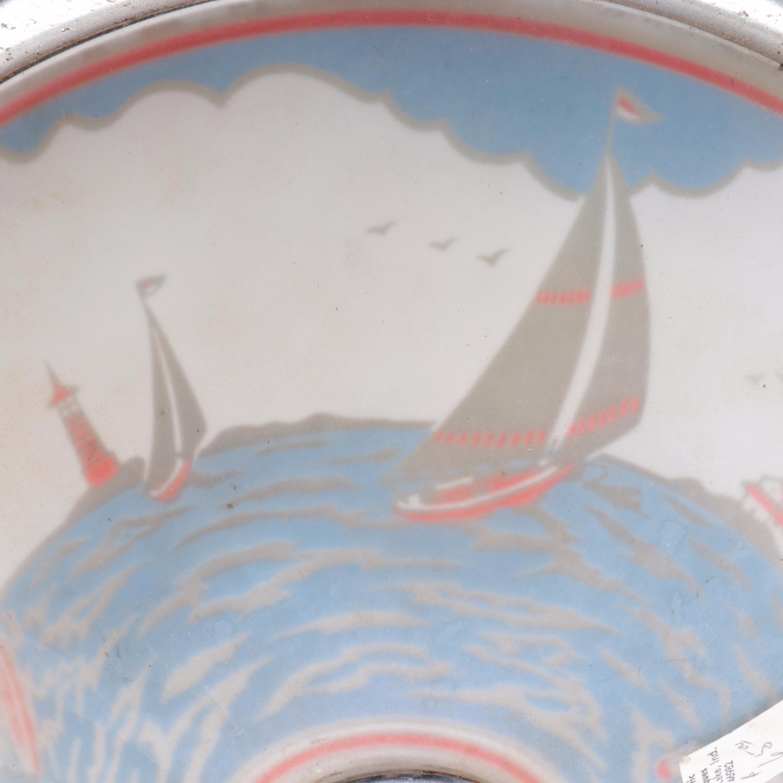 Reverse Painted Nautical Flush Mount Ceiling Light, Mid to Late 20th Century
