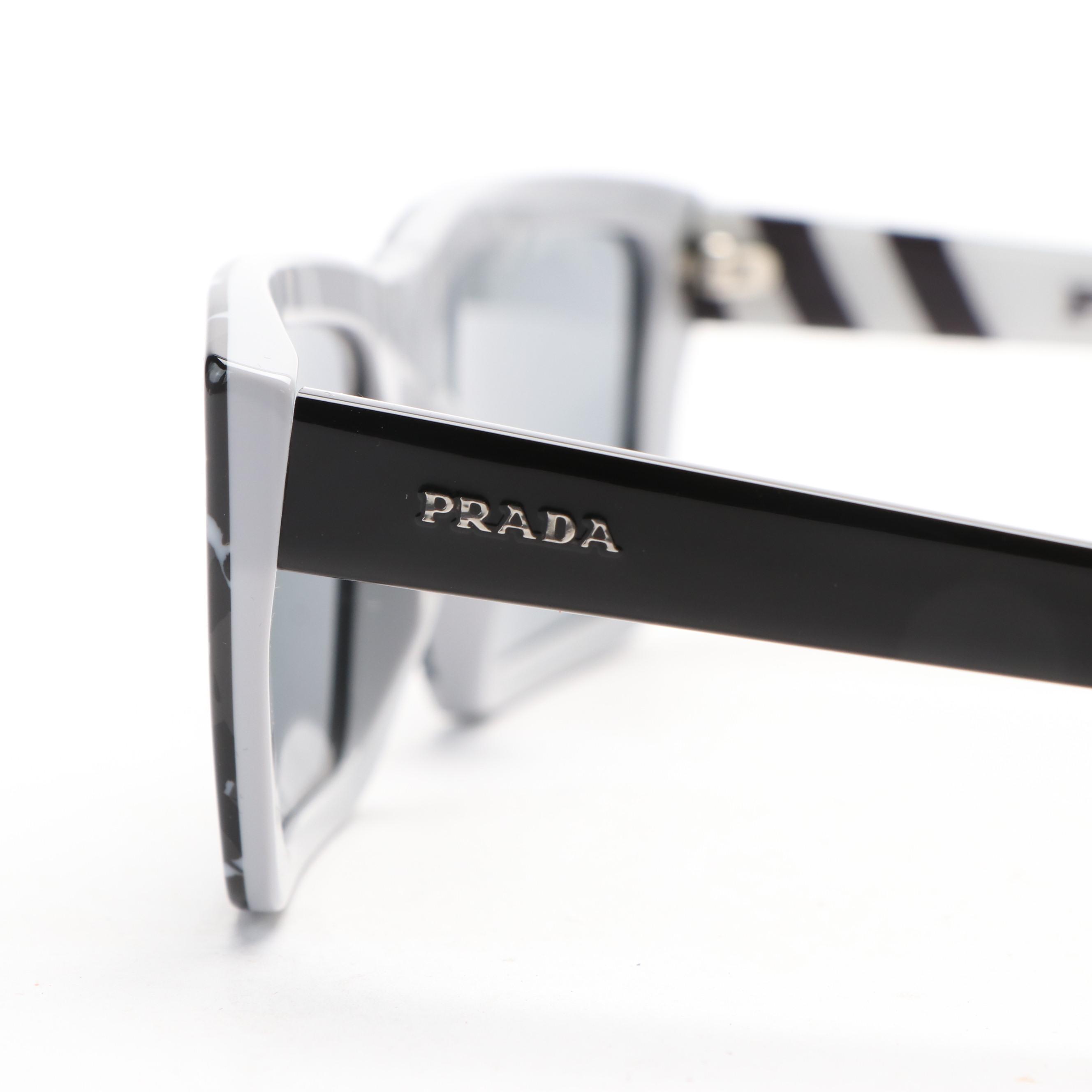 Prada SPR04V Rectangular Camouflage Black Sunglasses with Case and Box
