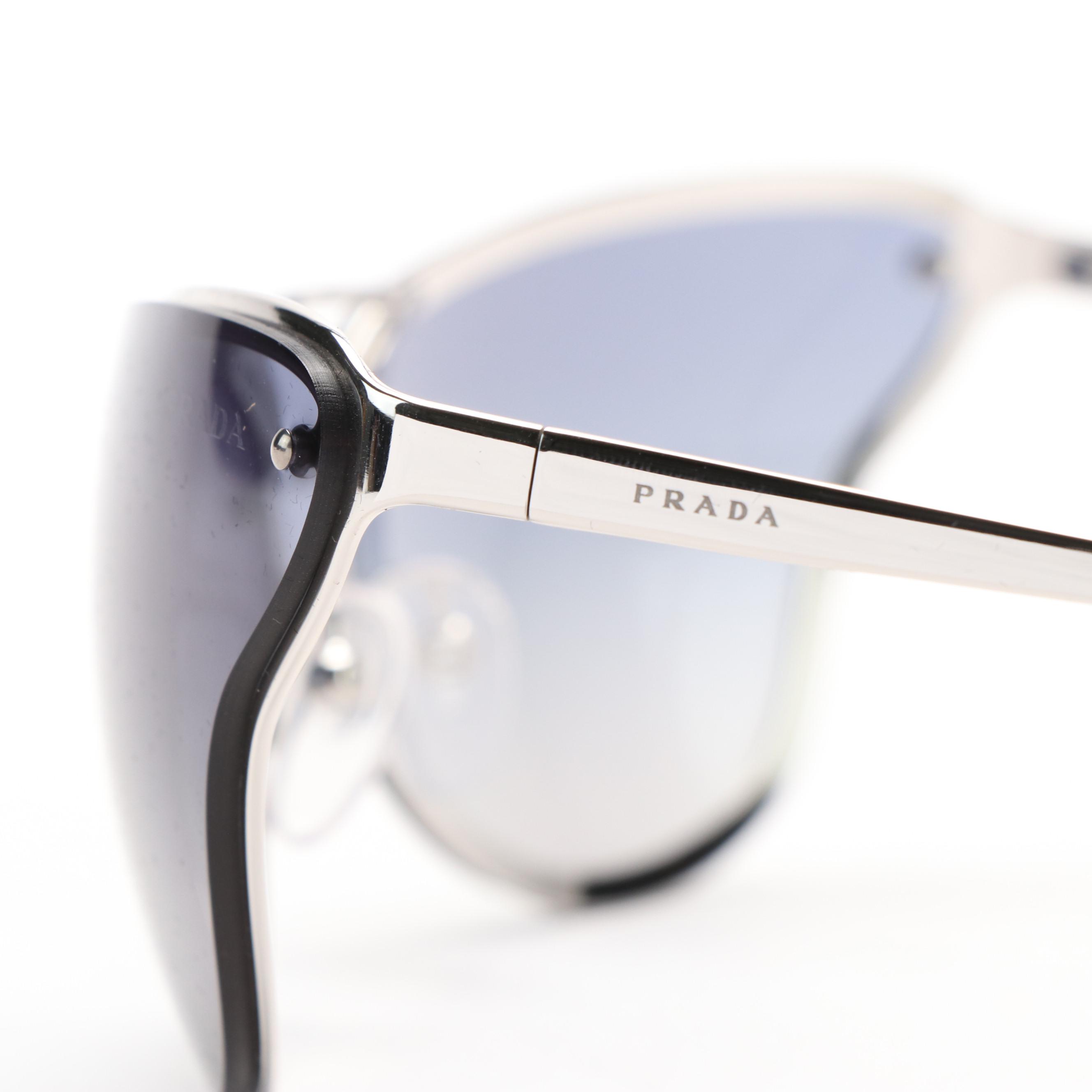 Prada SPR74V Oversized Silver Butterfly Sunglasses with Case and Box