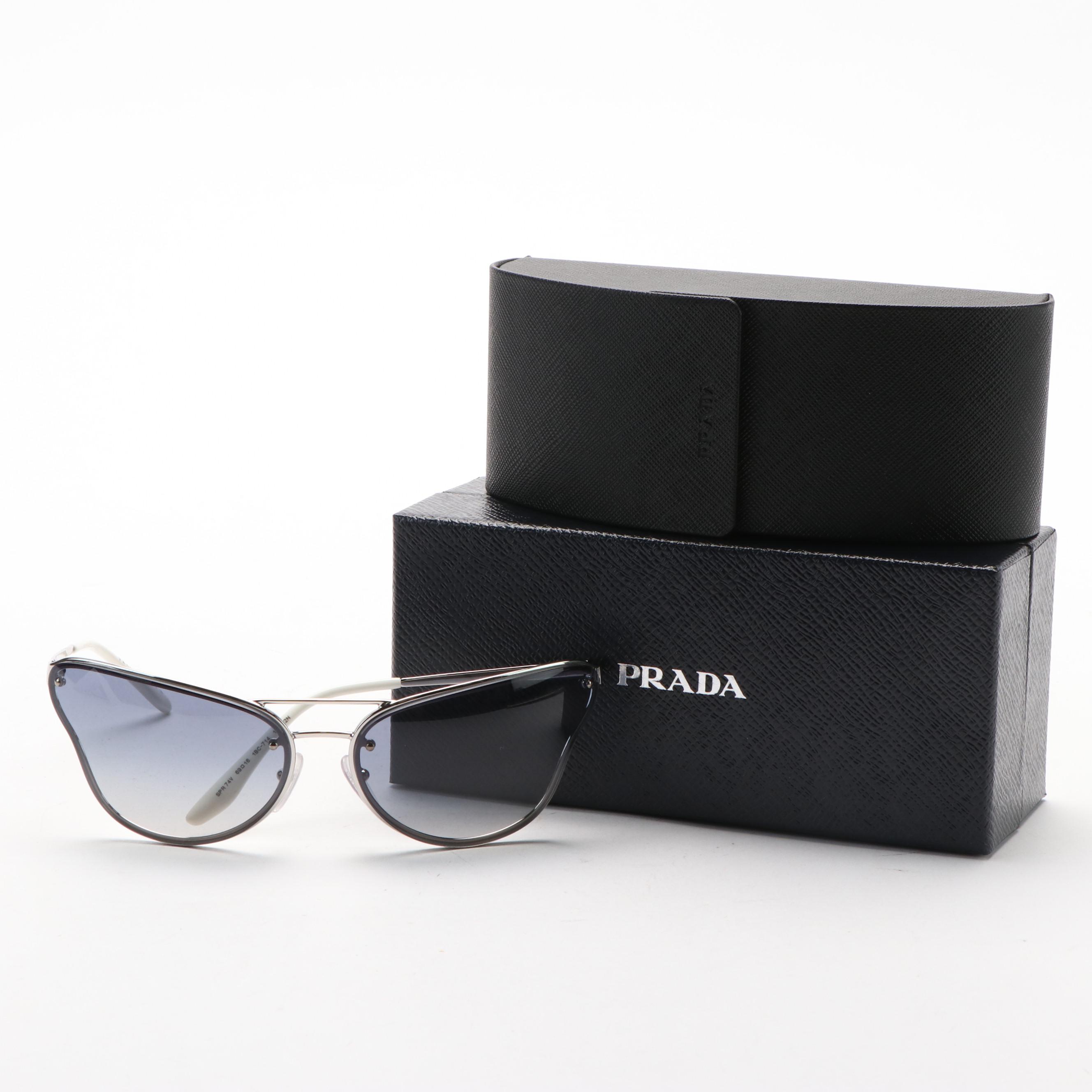 Prada SPR74V Oversized Silver Butterfly Sunglasses with Case and Box