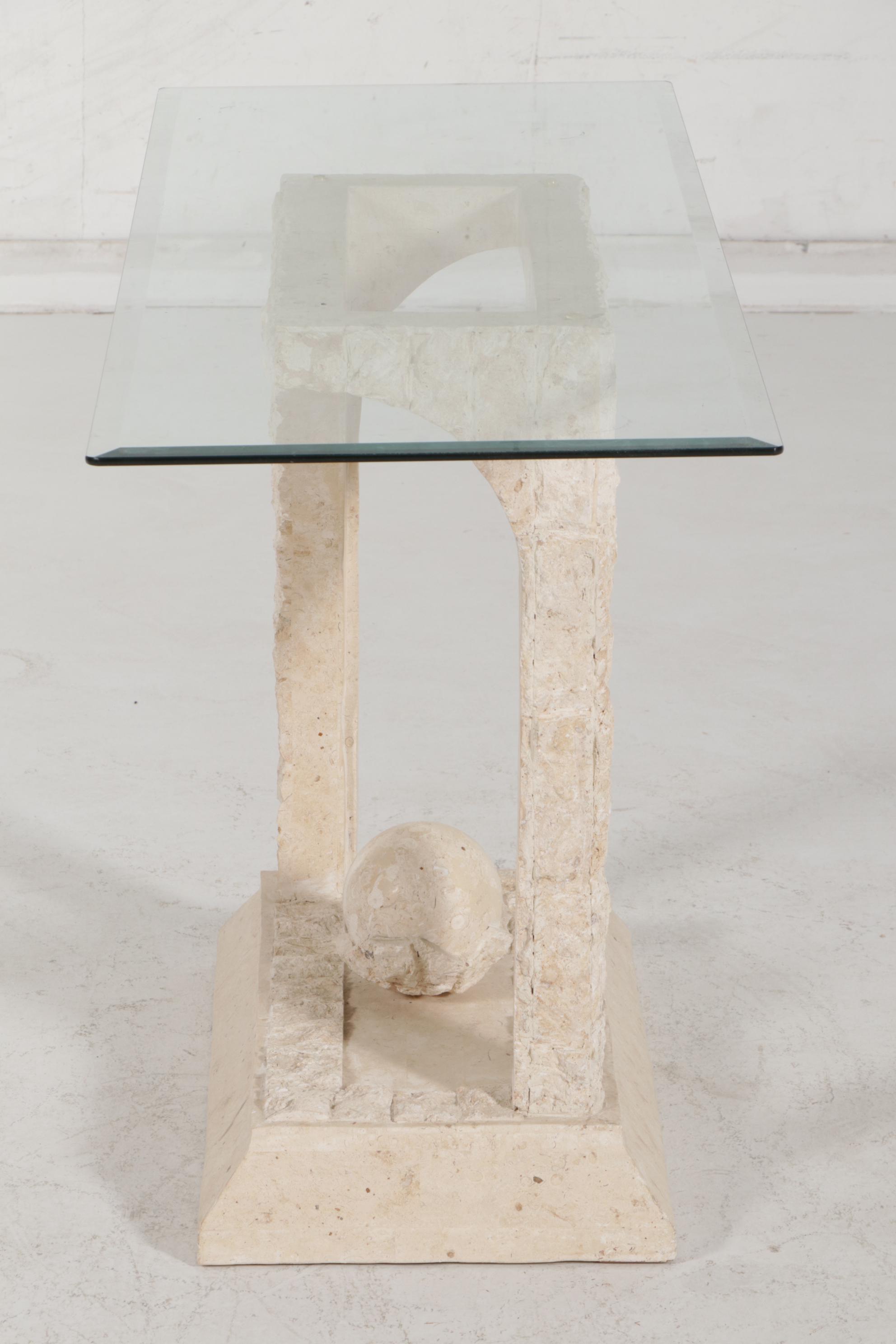 Contemporary Tessellated Stone Glass-Top Hall Table