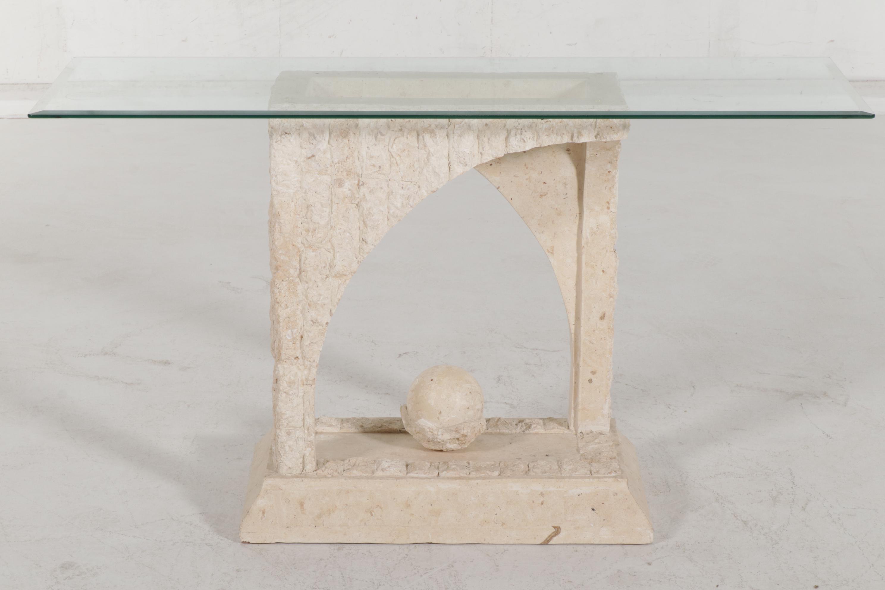 Contemporary Tessellated Stone Glass-Top Hall Table