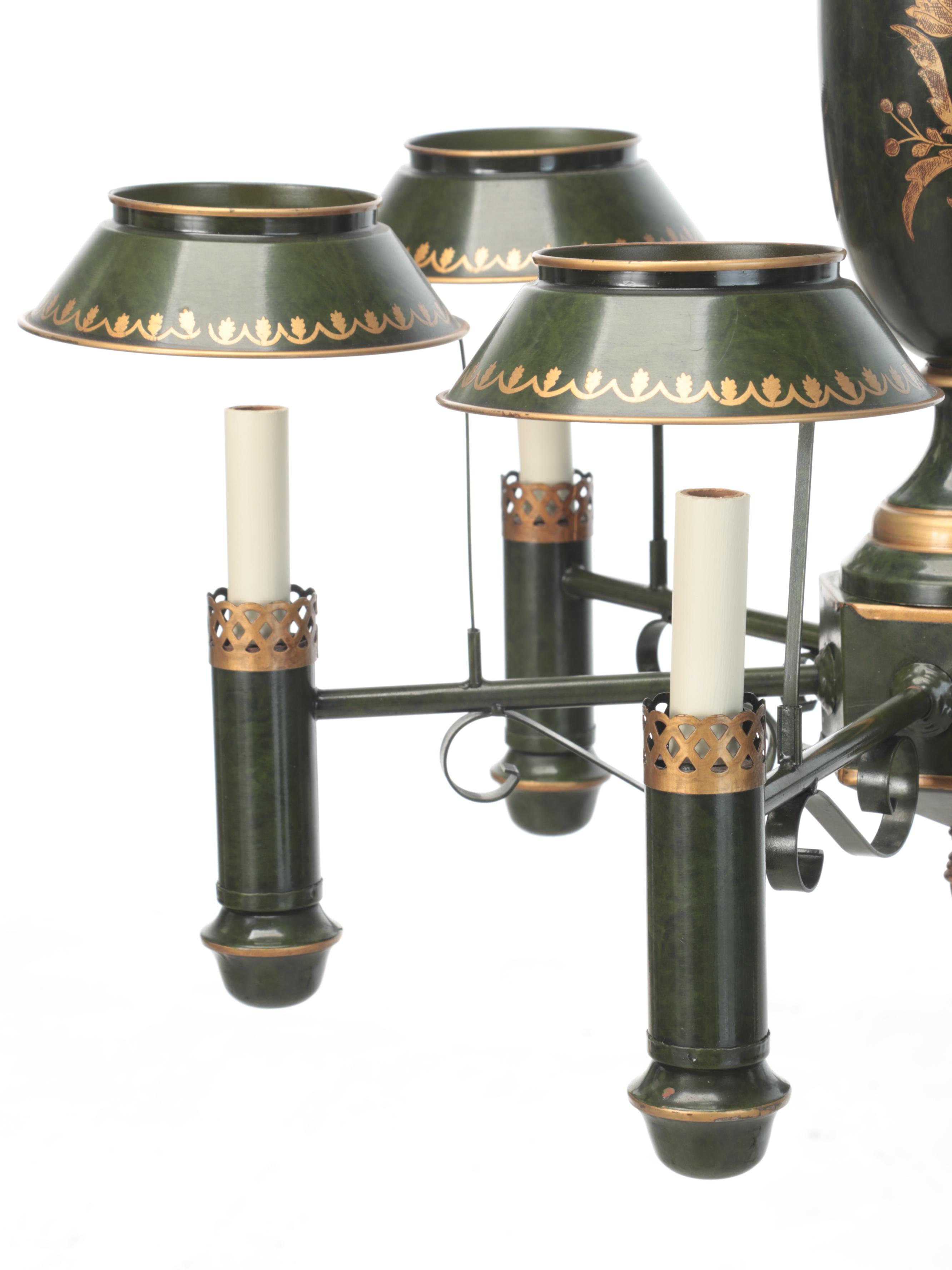 Federal Style Gilt and Toleware Six-Arm Chandelier