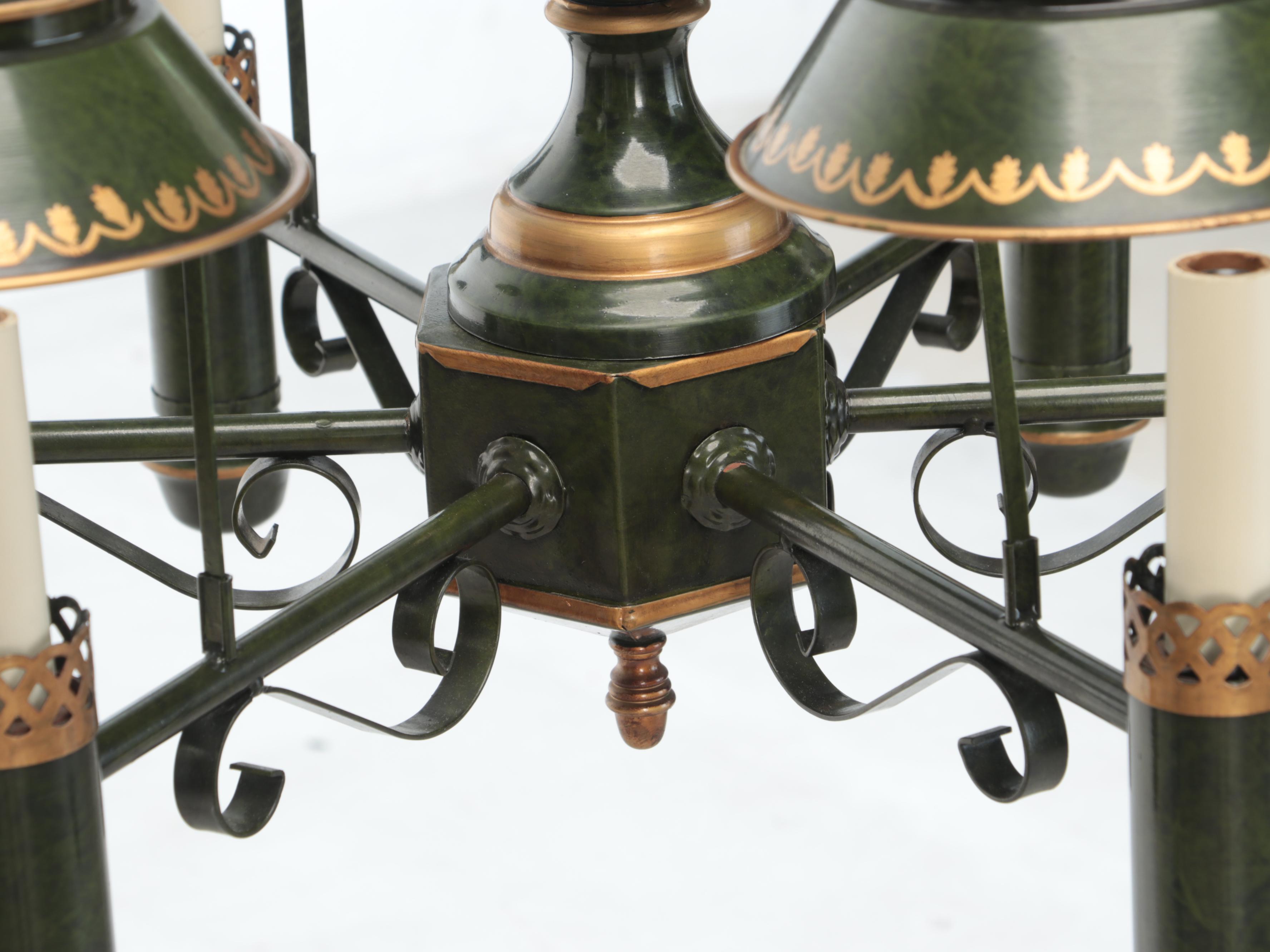 Federal Style Gilt and Toleware Six-Arm Chandelier