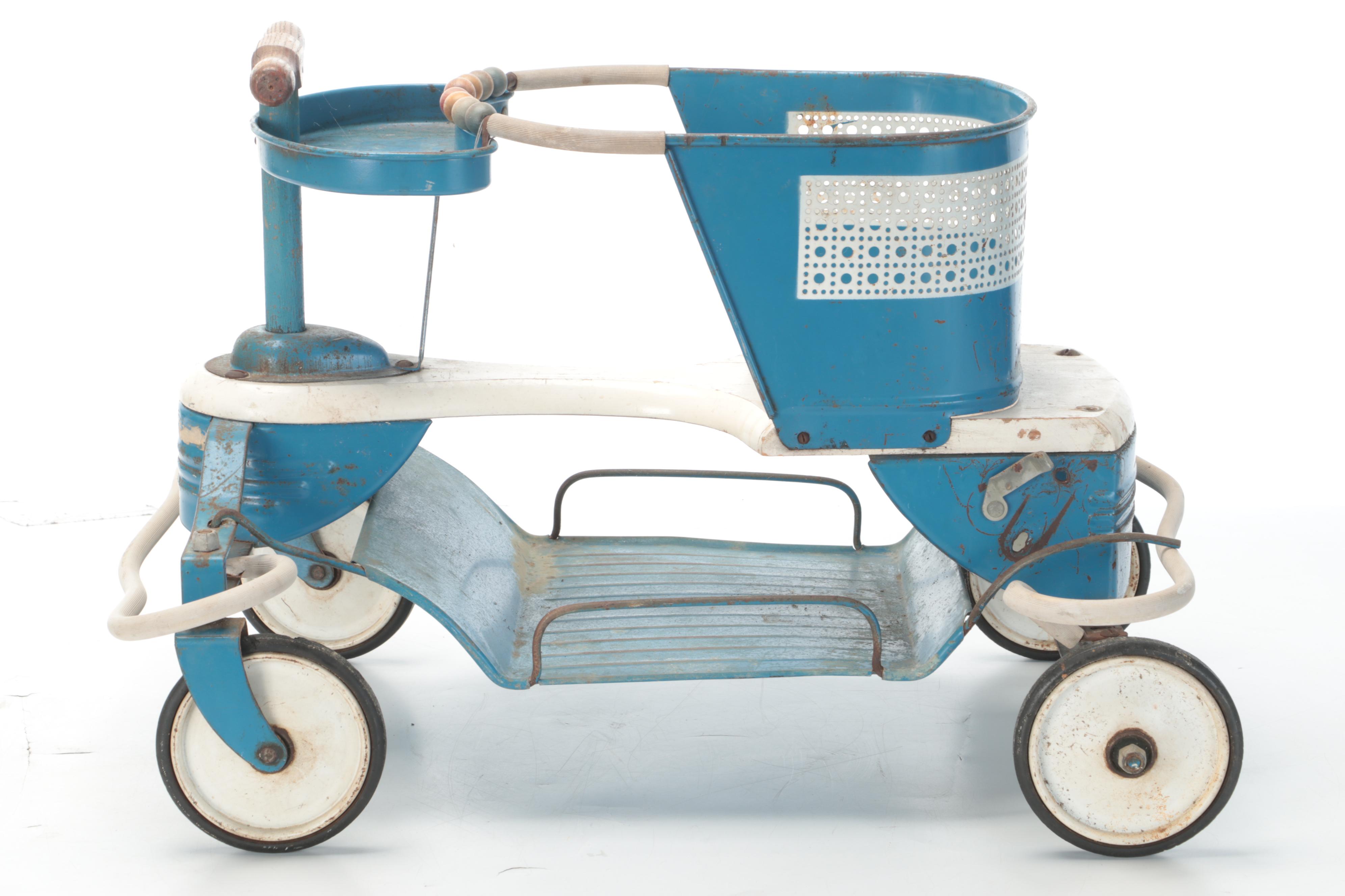 Taylor Tot Pressed Metal and Enamel Ride-On Toddler's Walker Stroller