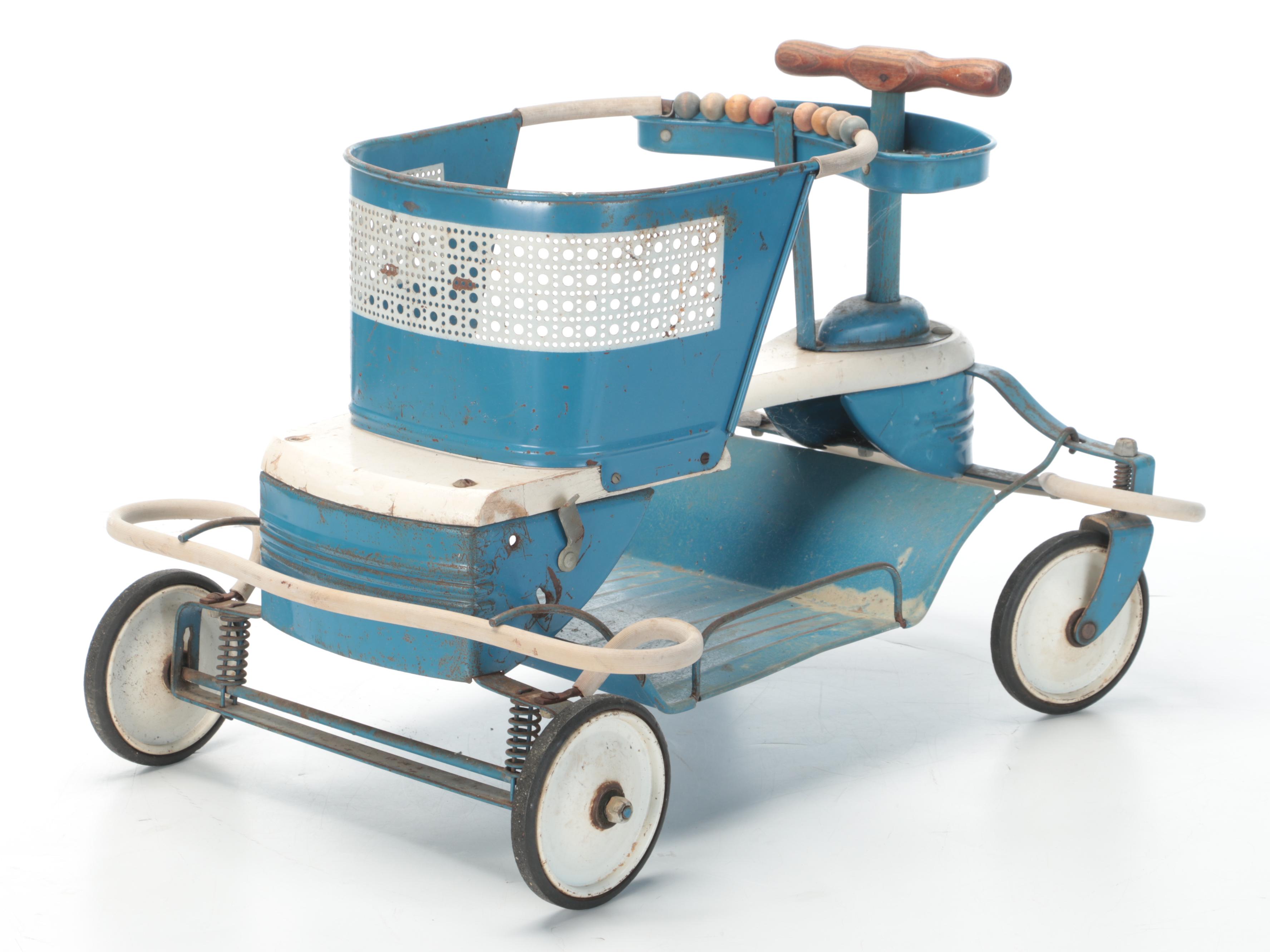 Taylor Tot Pressed Metal and Enamel Ride-On Toddler's Walker Stroller