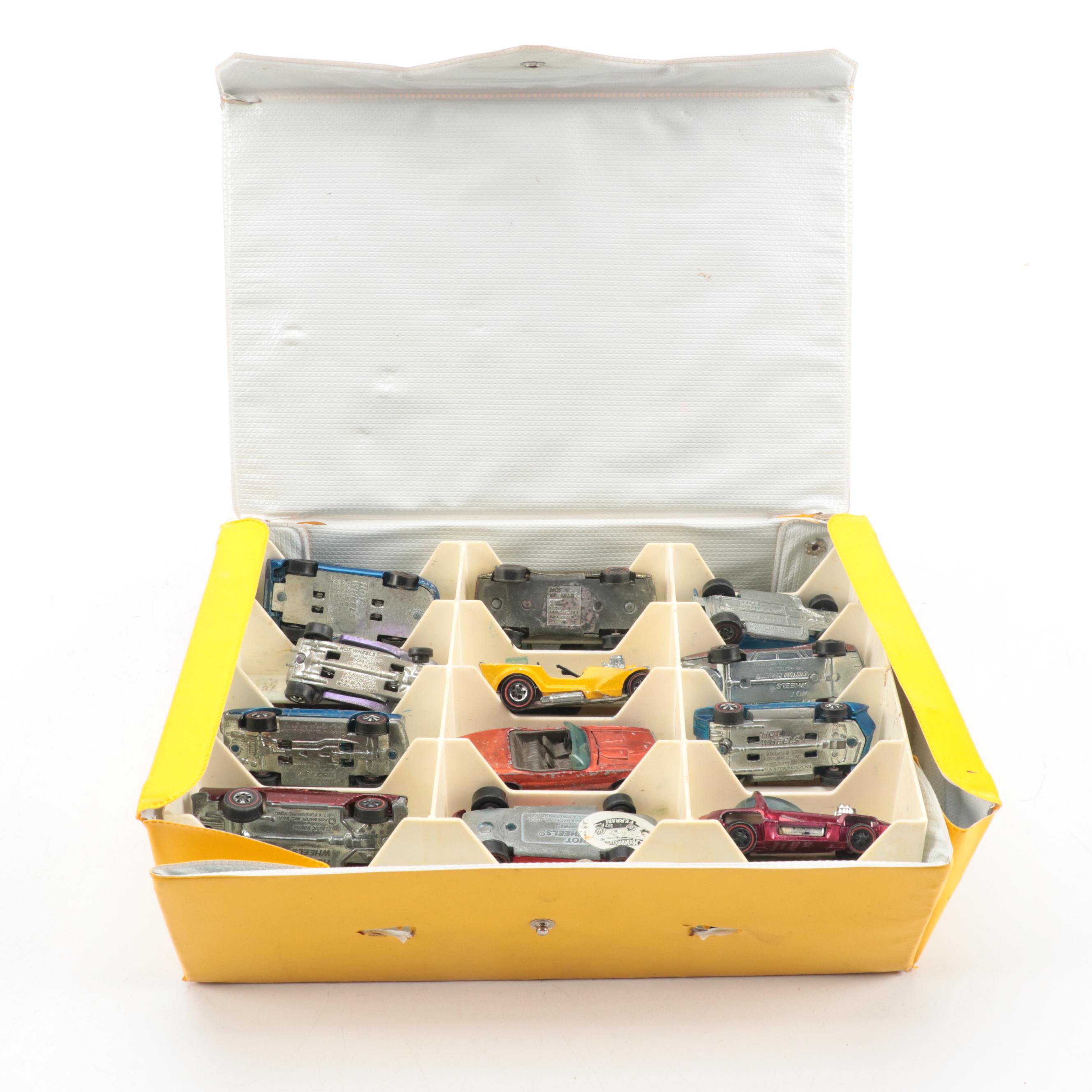 1960s Hot Wheels Redline Cars in '80s Case with Race Cars, Car Carriers & More