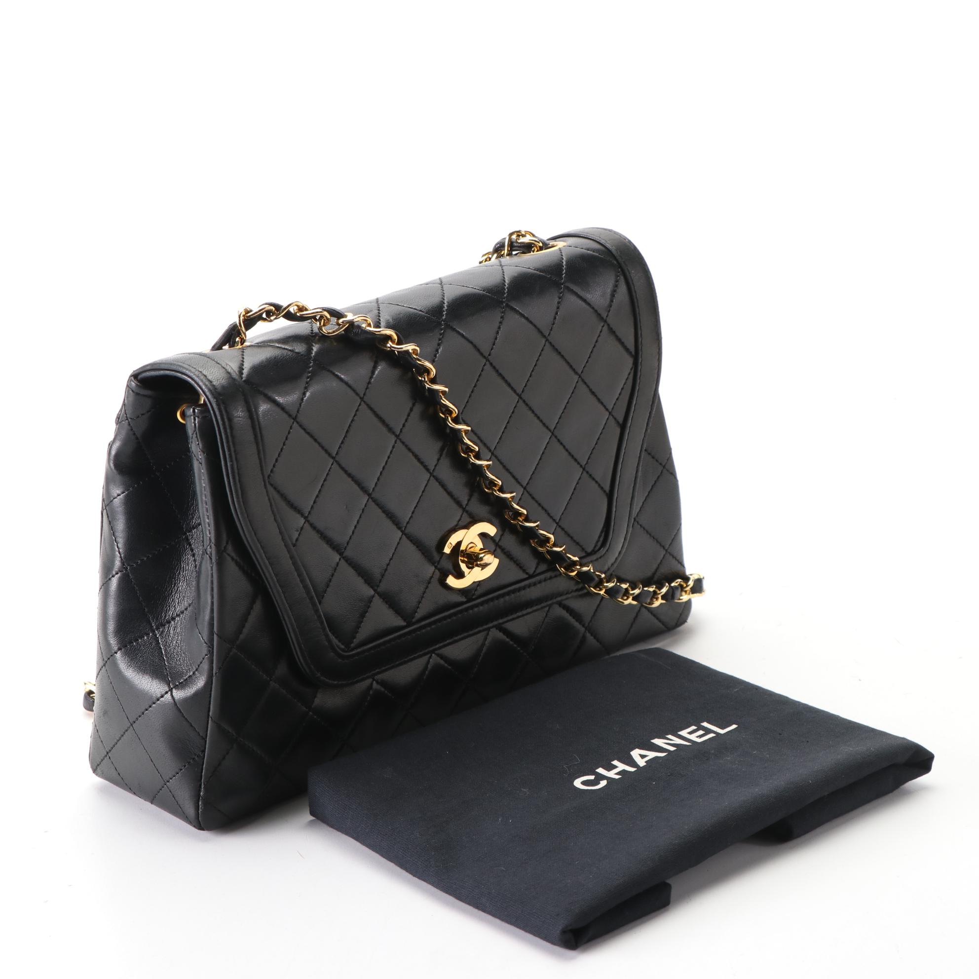 Chanel Trapezoid Flap Bag in Quilted Black Lambskin with Matching Wallet and Box