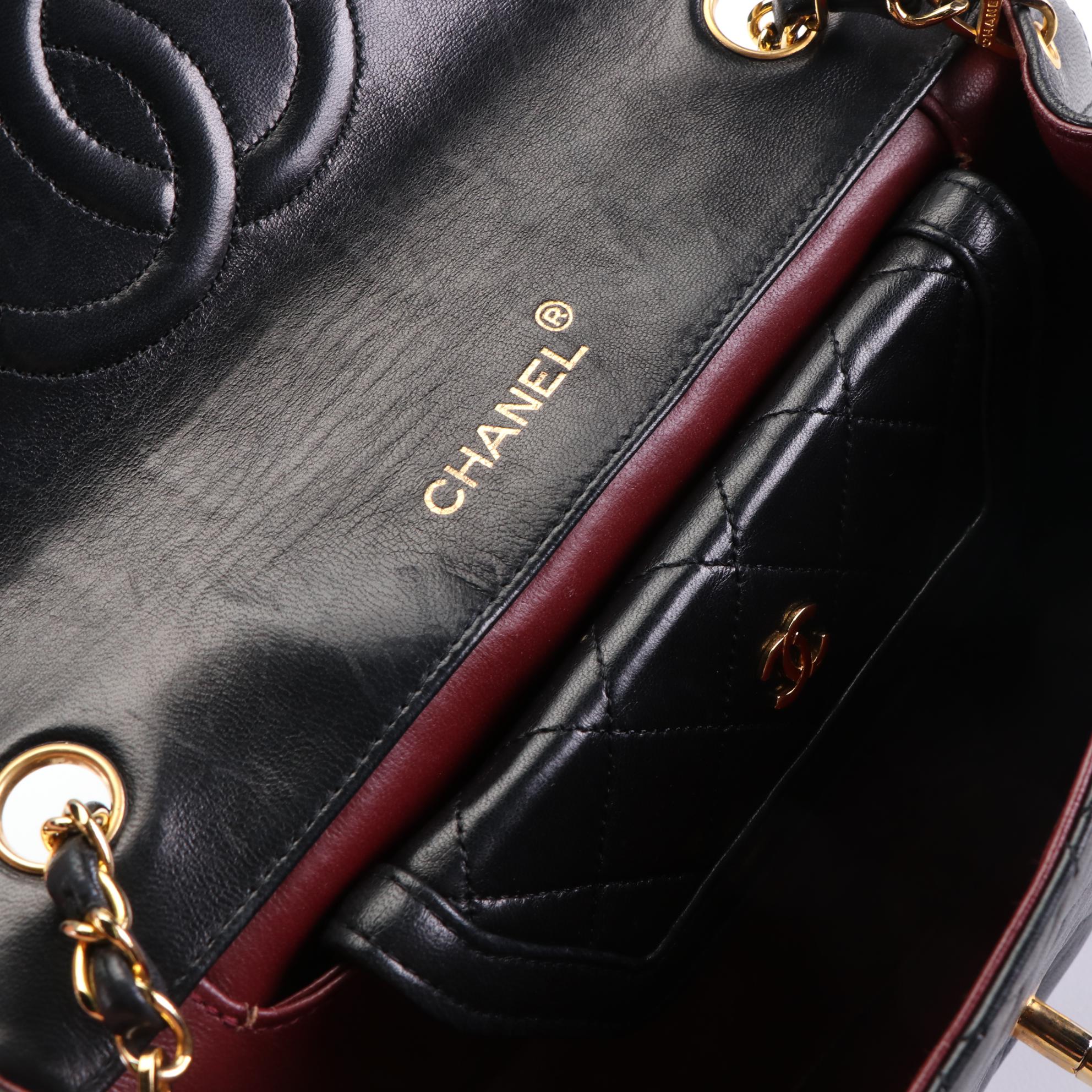 Chanel Trapezoid Flap Bag in Quilted Black Lambskin with Matching Wallet and Box