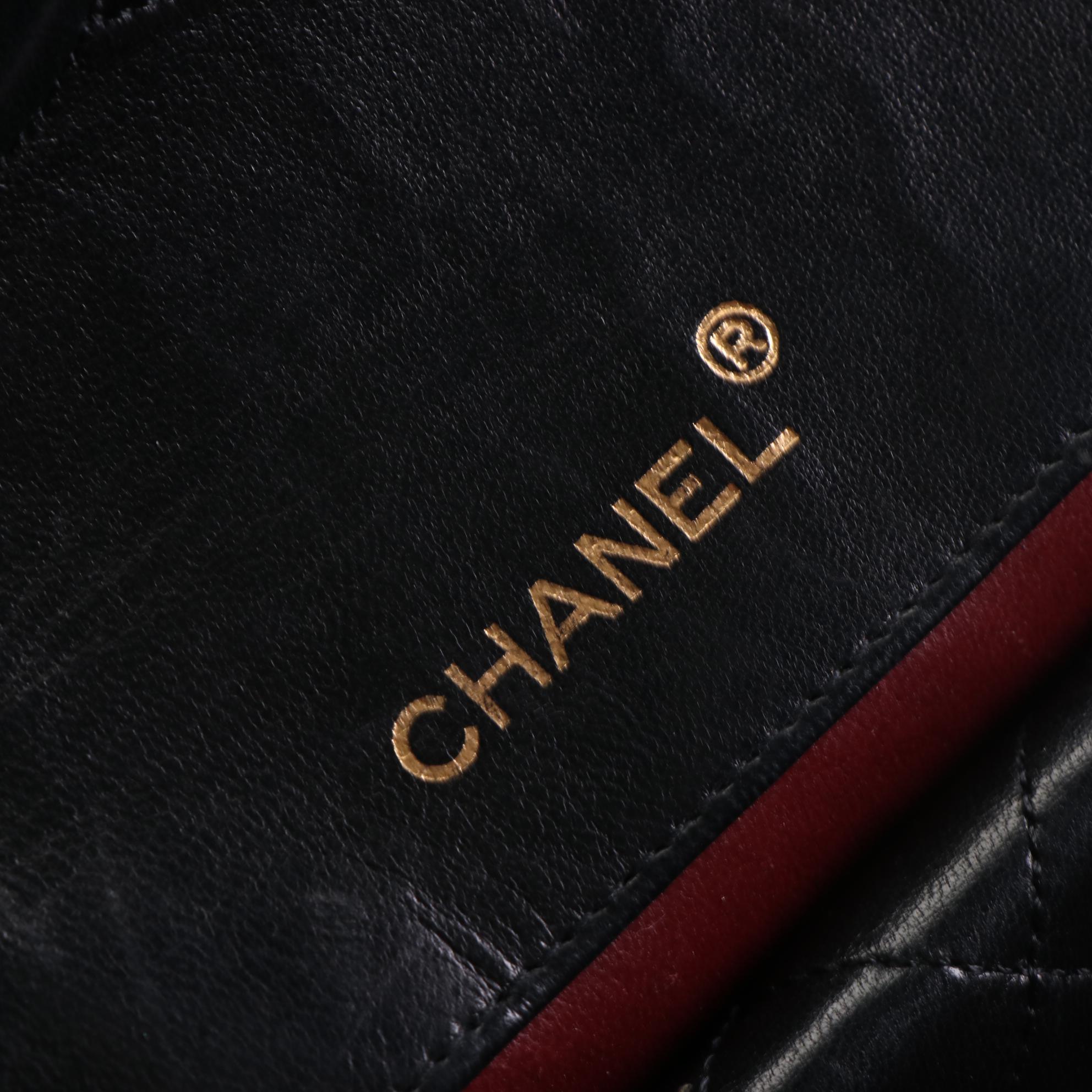 Chanel Trapezoid Flap Bag in Quilted Black Lambskin with Matching Wallet and Box