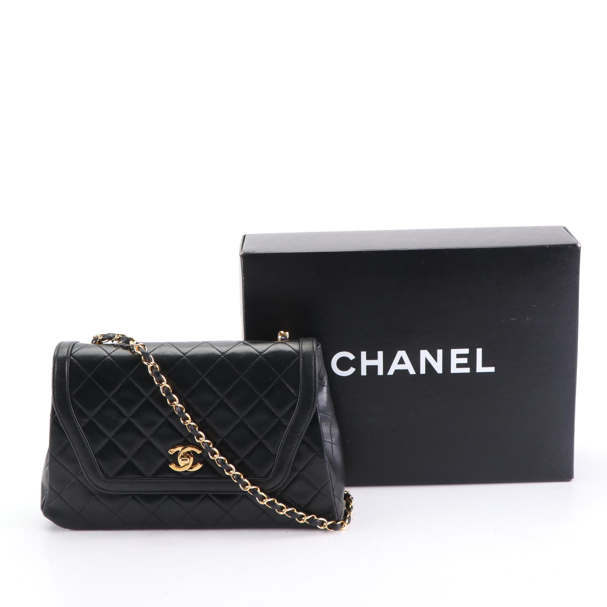 Chanel Trapezoid Flap Bag in Quilted Black Lambskin with Matching Wallet and Box