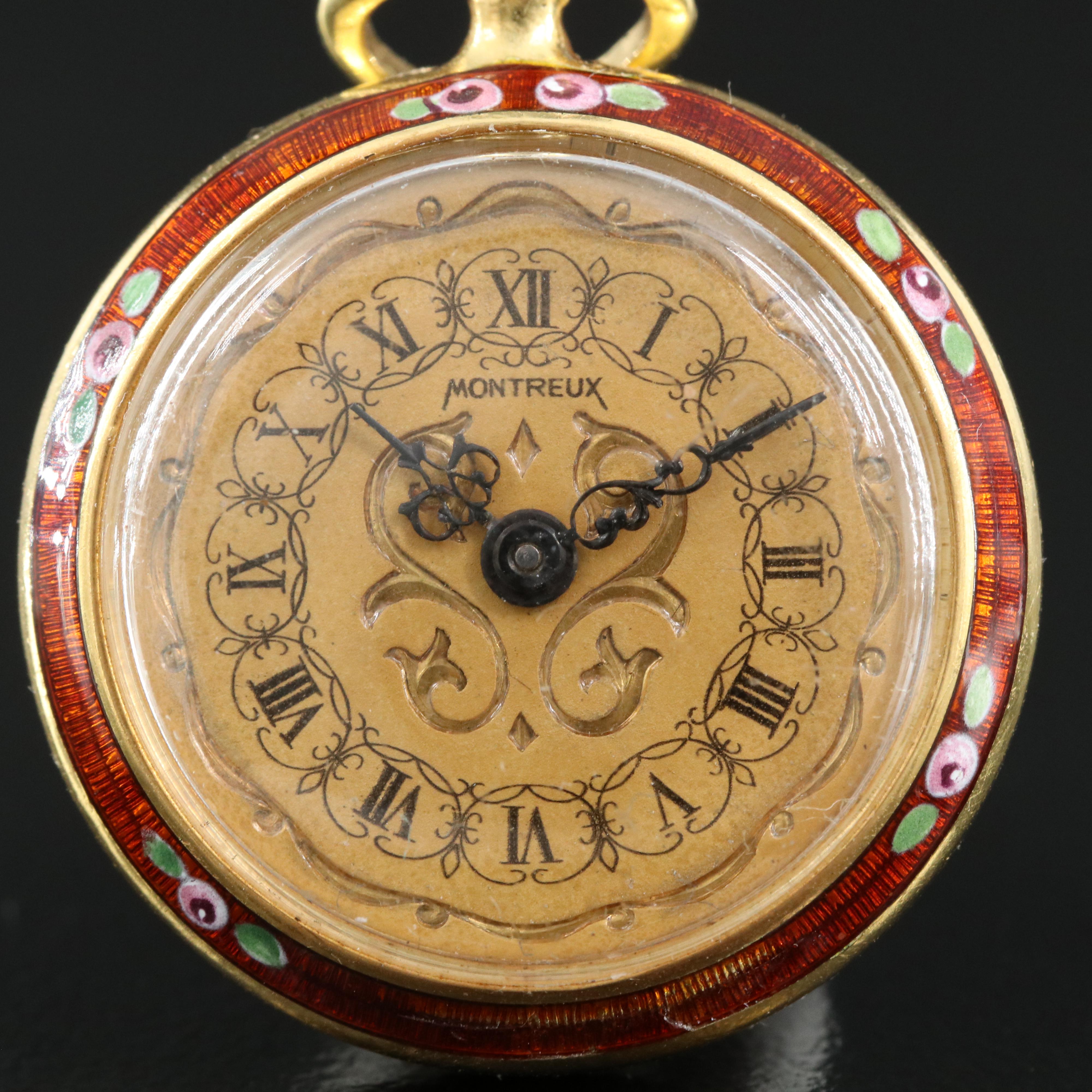 18K Montreux Enameled Swiss Pocket Watch