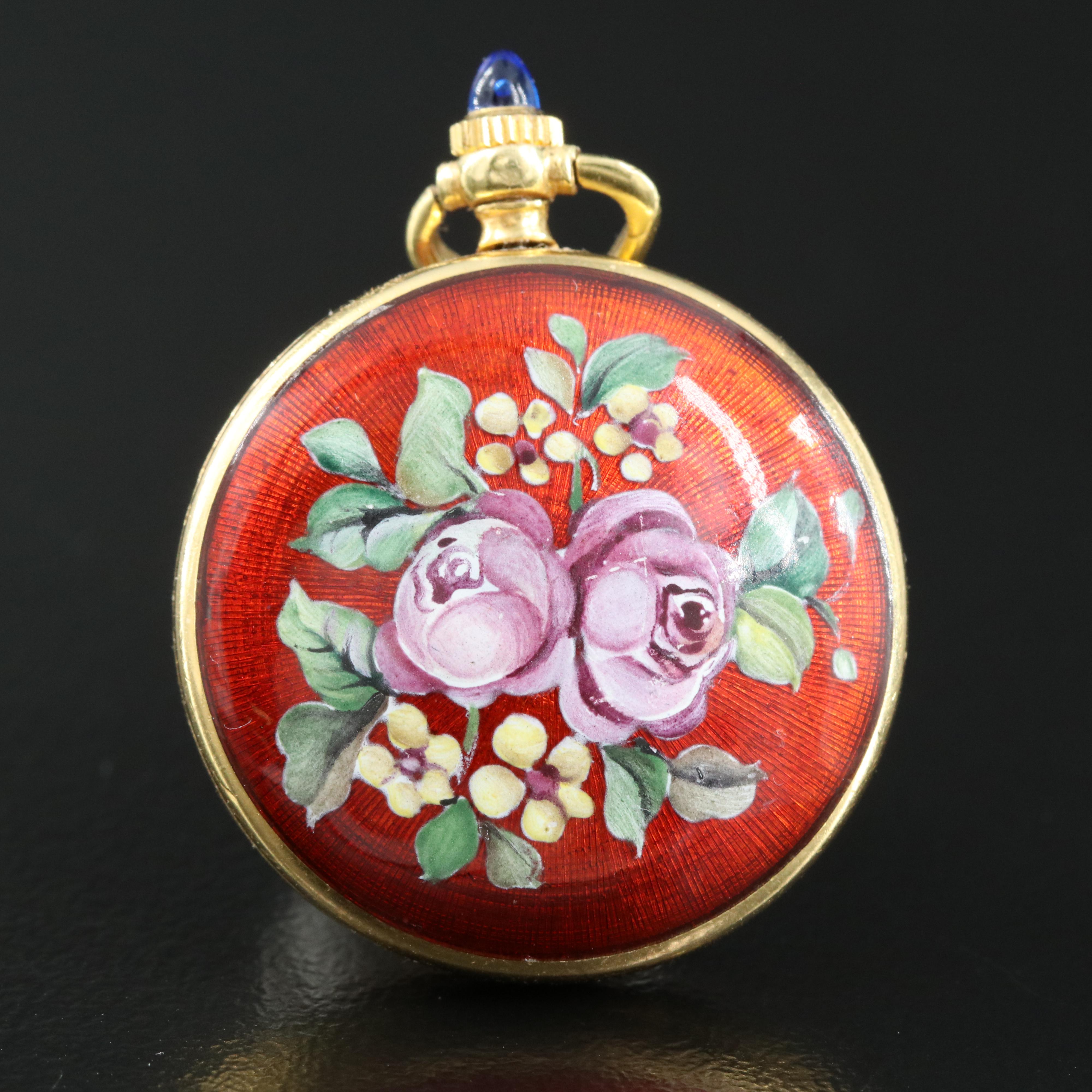 18K Montreux Enameled Swiss Pocket Watch