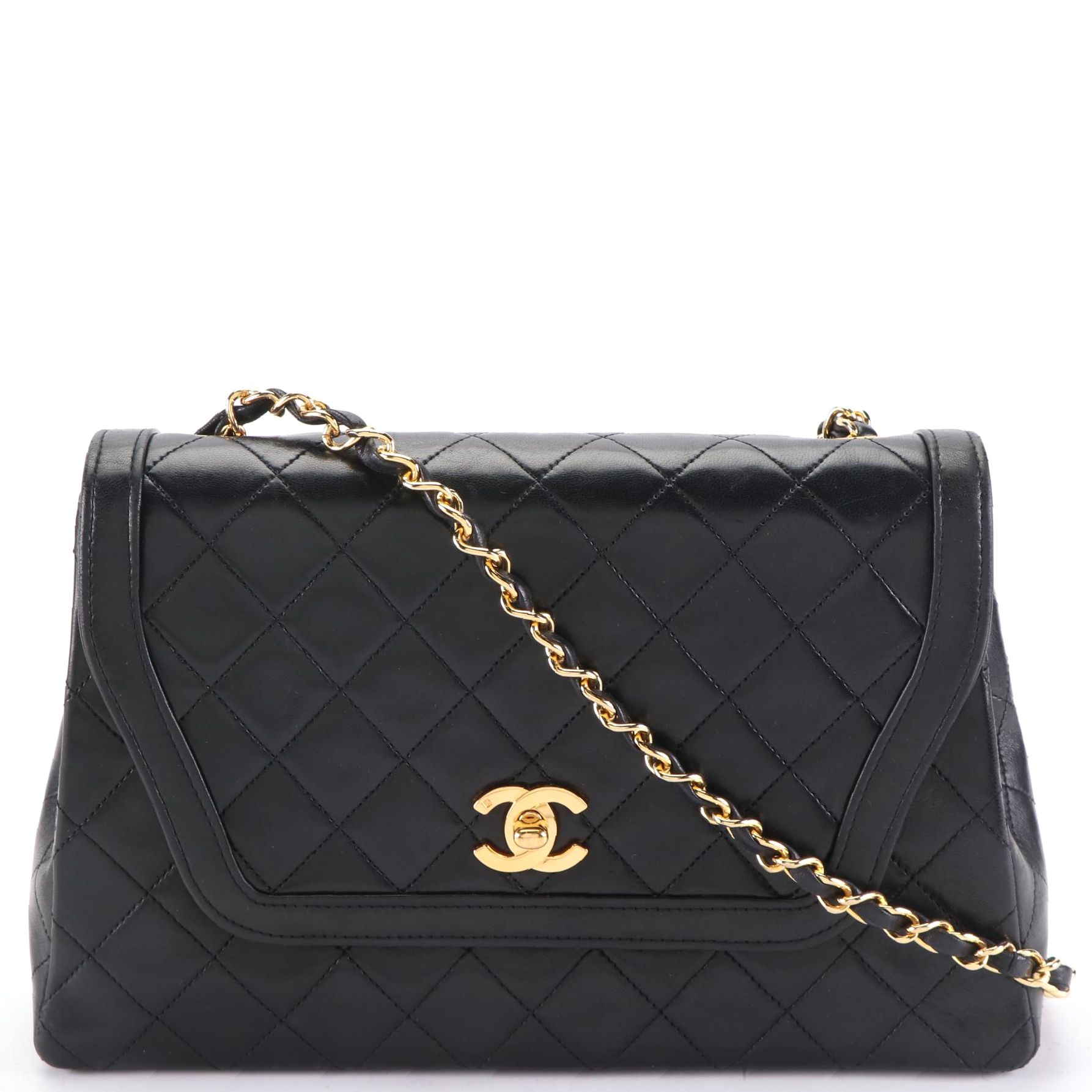 Chanel Trapezoid Flap Bag in Quilted Black Lambskin with Matching Wallet and Box