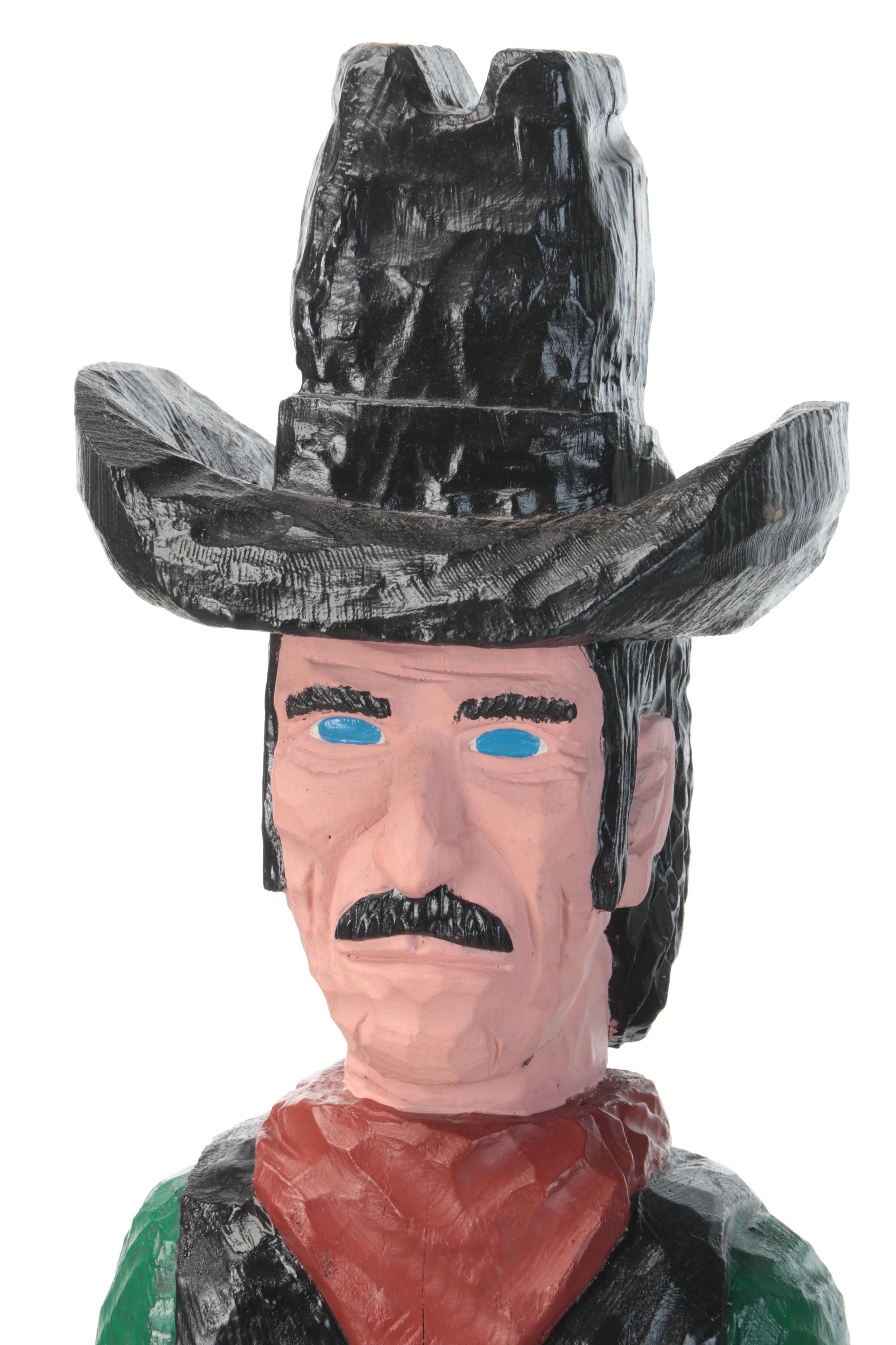 Frank Gallagher Carved and Painted Wooden Folk Art Sculpture of a Cowboy