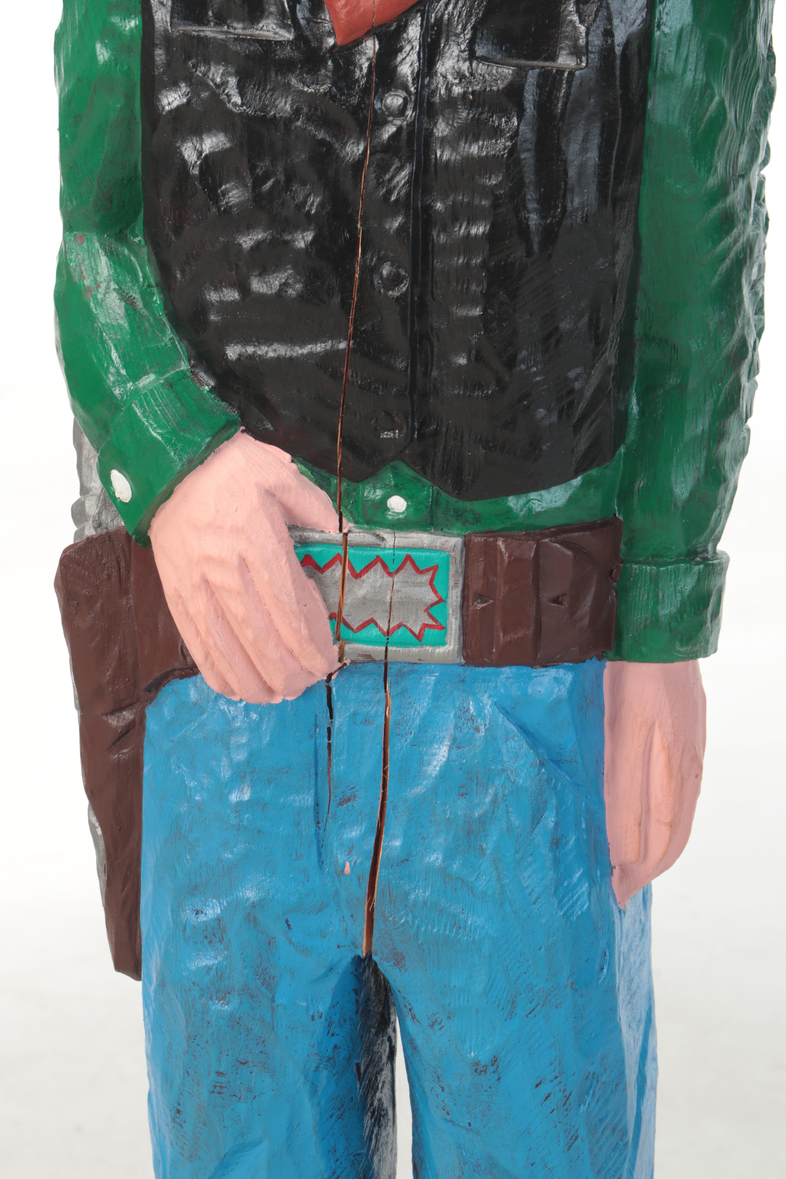 Frank Gallagher Carved and Painted Wooden Folk Art Sculpture of a Cowboy