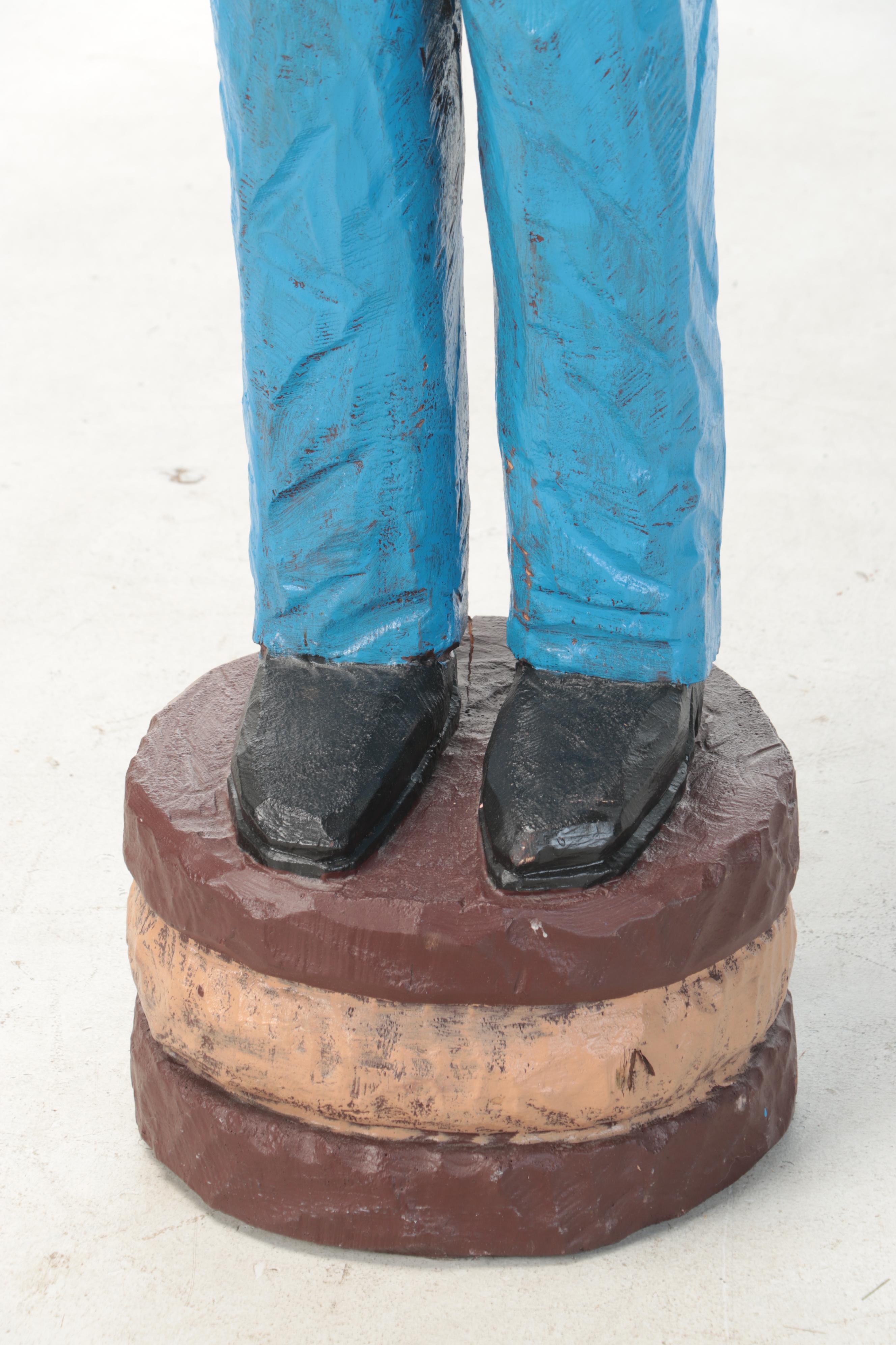Frank Gallagher Carved and Painted Wooden Folk Art Sculpture of a Cowboy