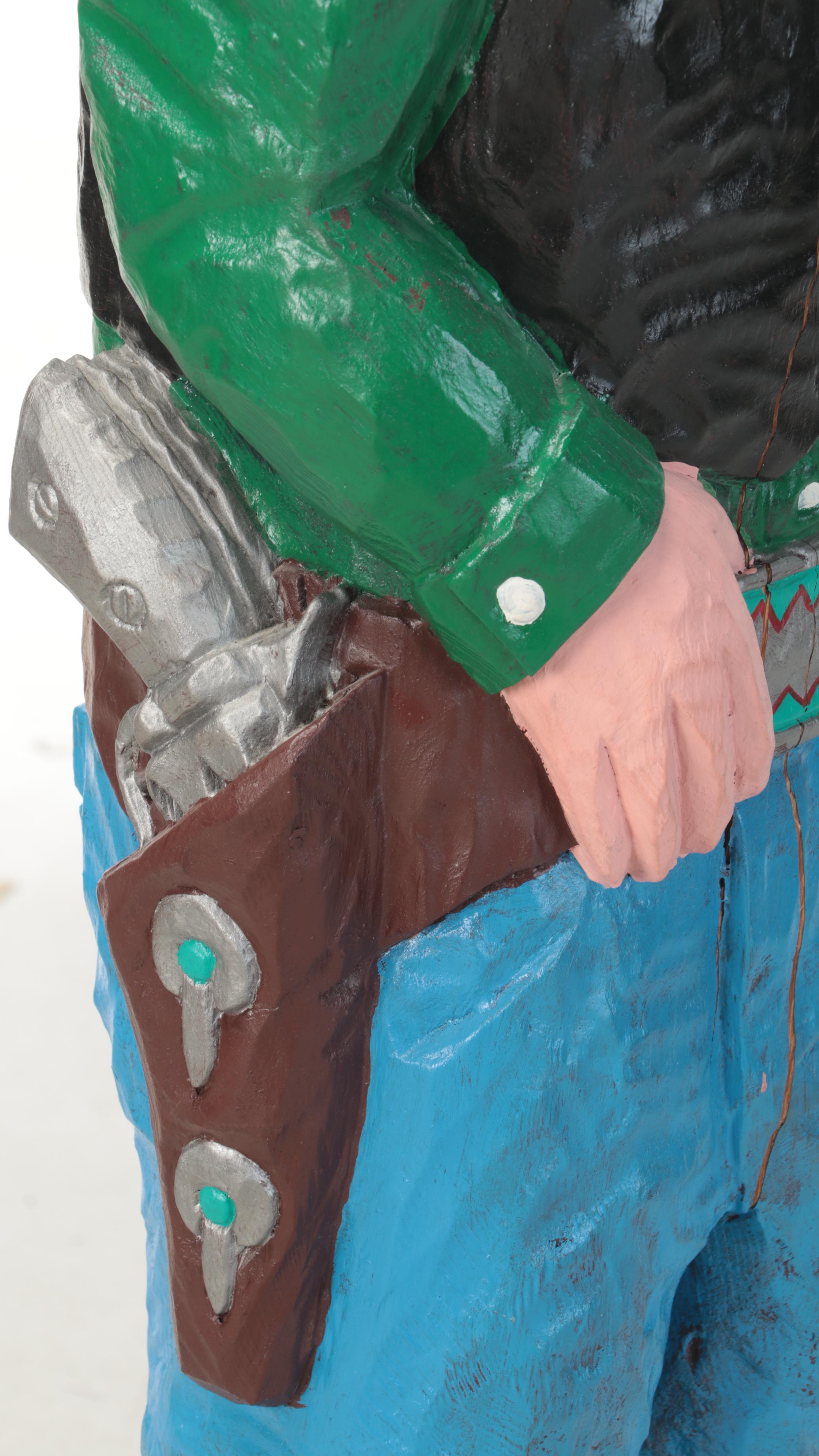 Frank Gallagher Carved and Painted Wooden Folk Art Sculpture of a Cowboy