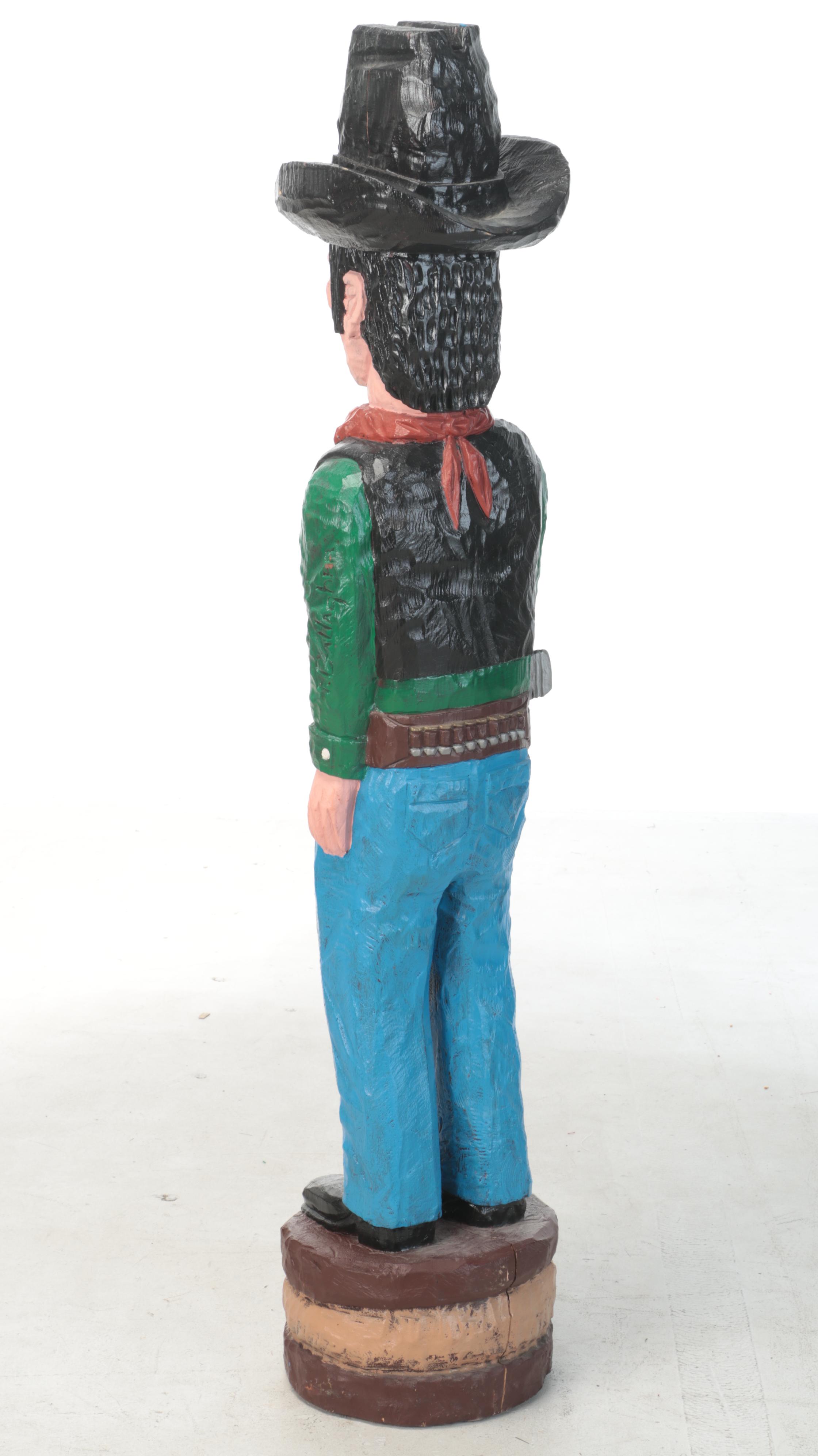 Frank Gallagher Carved and Painted Wooden Folk Art Sculpture of a Cowboy