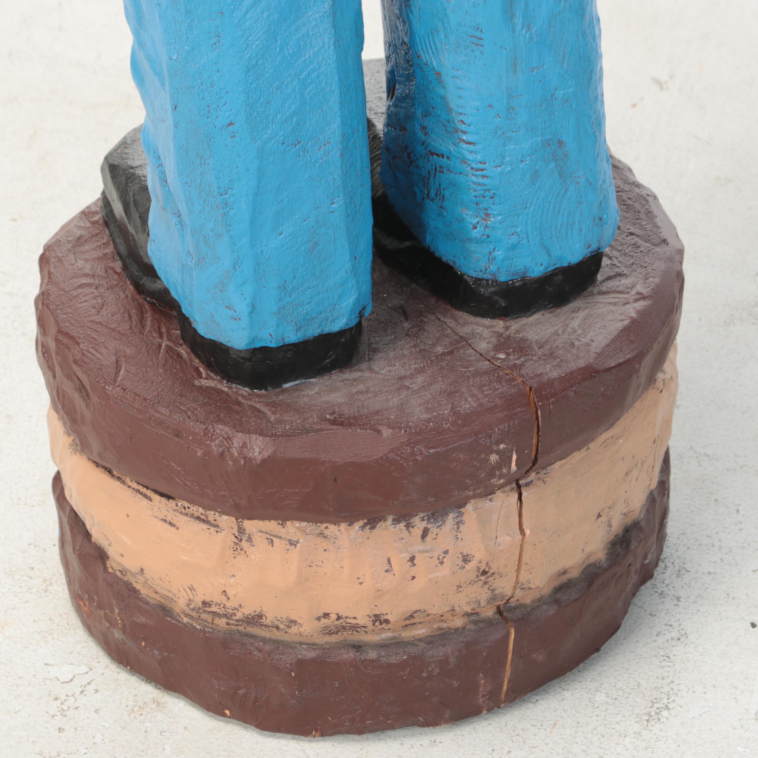 Frank Gallagher Carved and Painted Wooden Folk Art Sculpture of a Cowboy