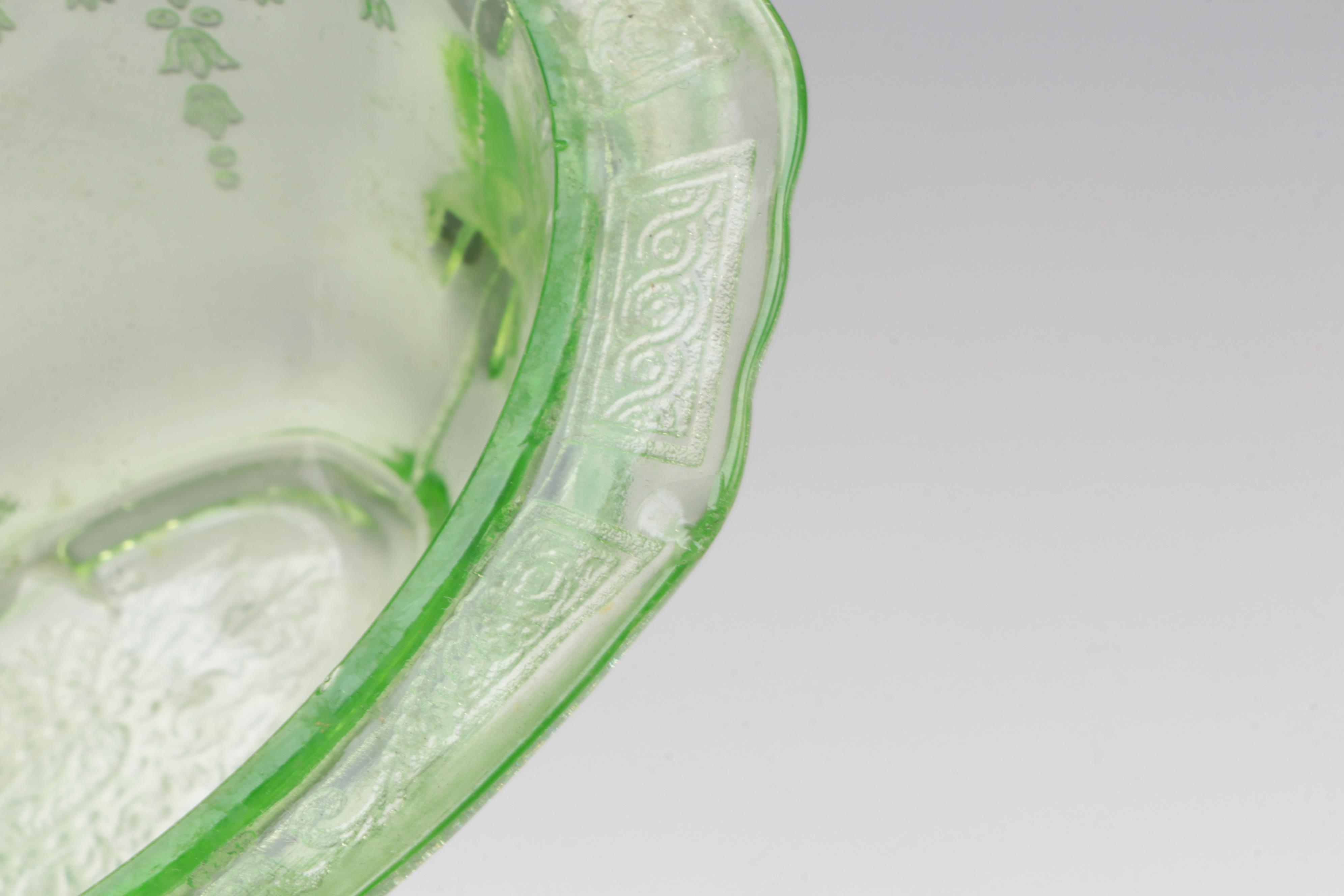 Indiana Glass "Horseshoe" and Other Green Depression Glass Cream and Sugar Sets