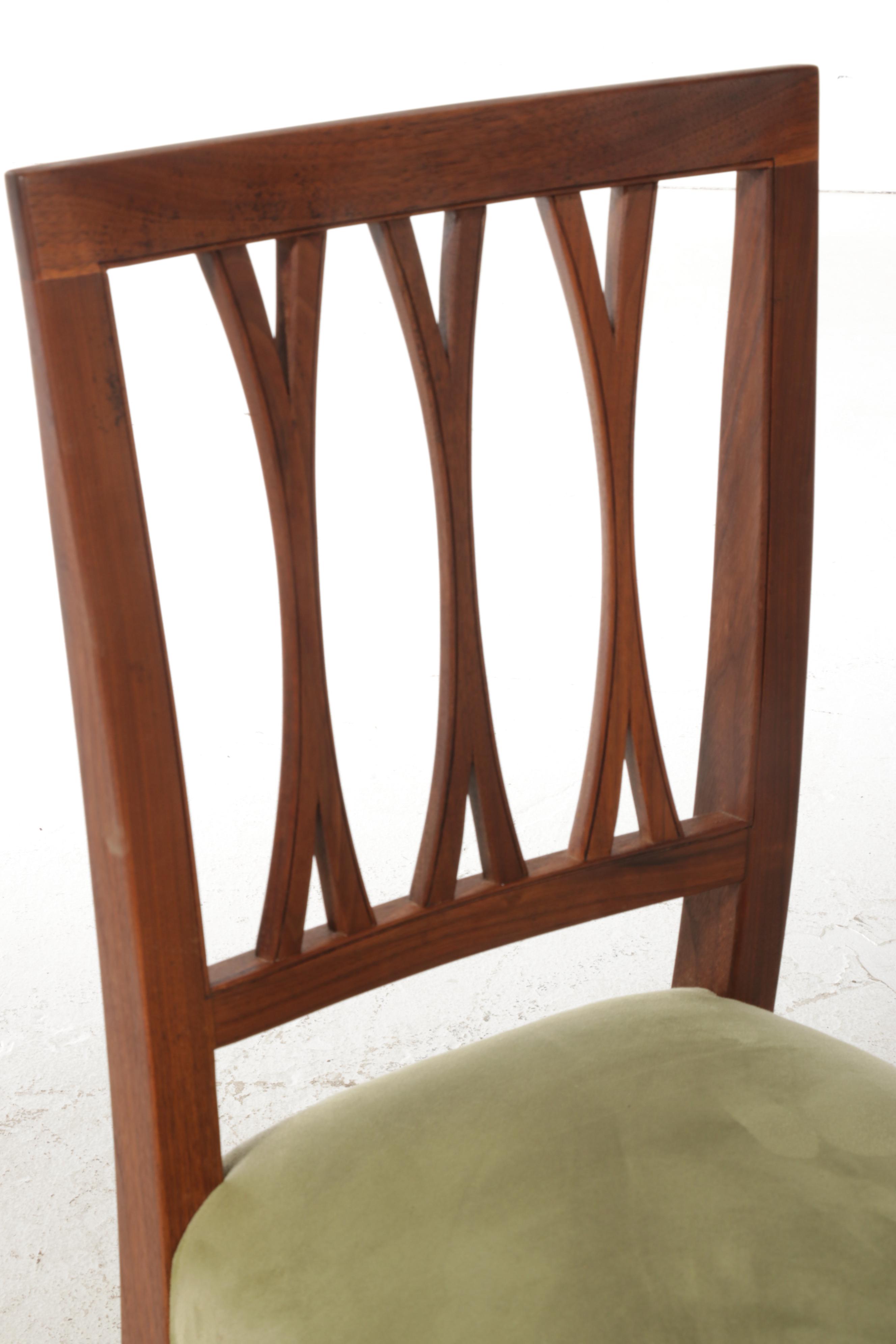 Six Charles Shackleton Federal Style Walnut Bench-Made Side Chairs, dated 2002