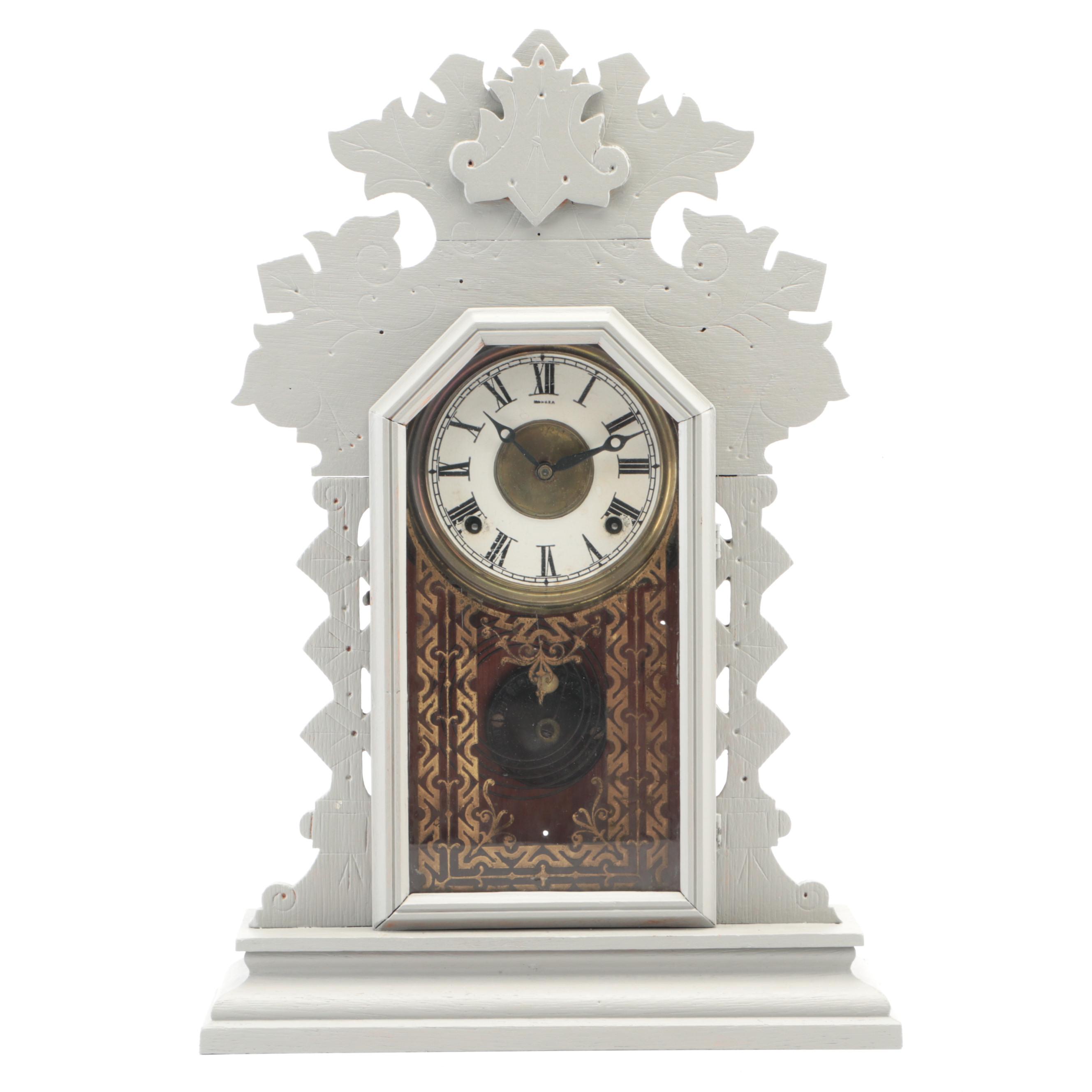 E. Ingraham Painted Eastlake Gingerbread Kitchen Clock, Late 19th- Early 20th C.