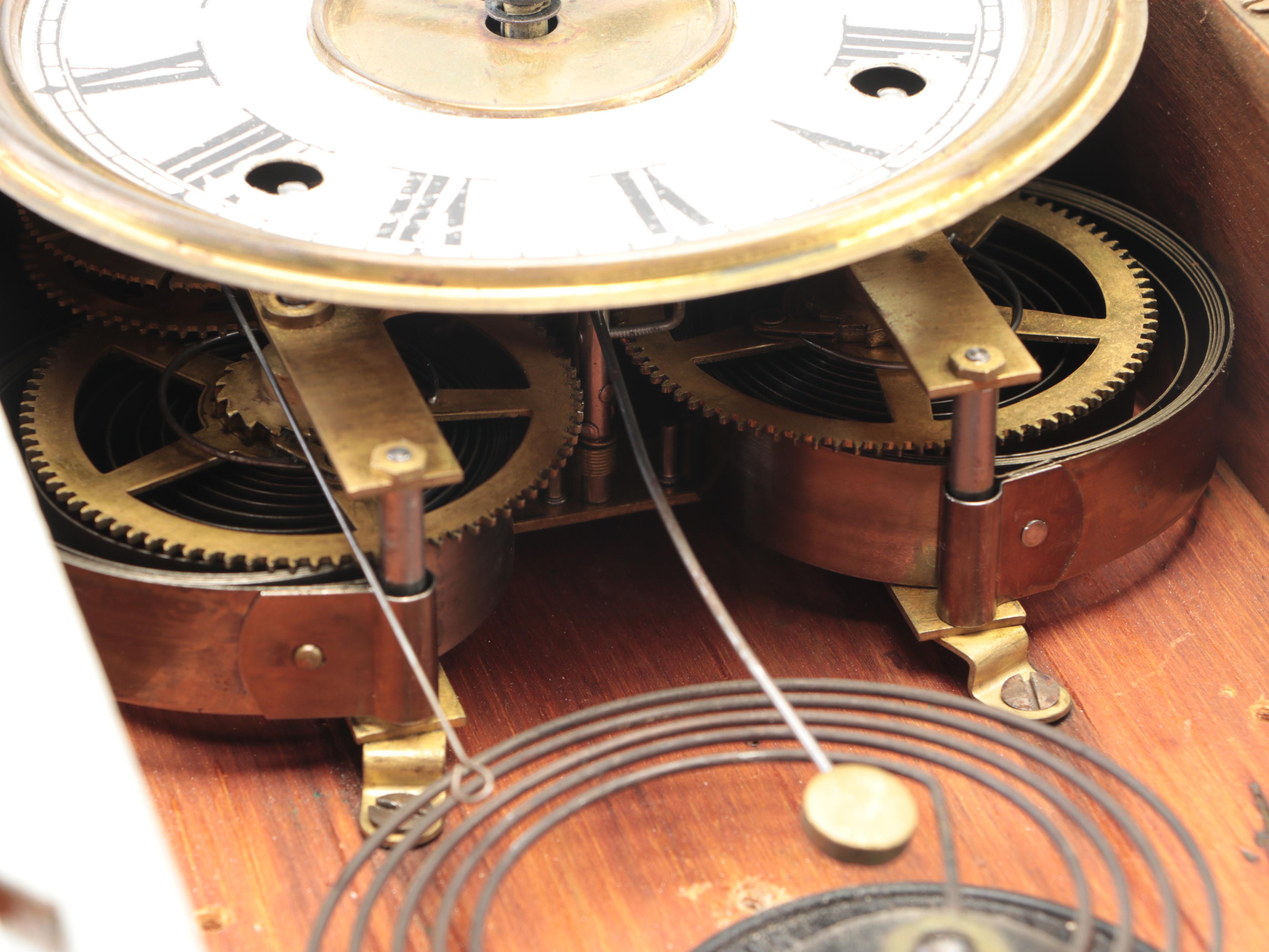 E. Ingraham Painted Eastlake Gingerbread Kitchen Clock, Late 19th- Early 20th C.